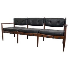 Three-Seat Sofa in Teak and Leather by Eric Merthen, 1960s, Scandinavian Modern