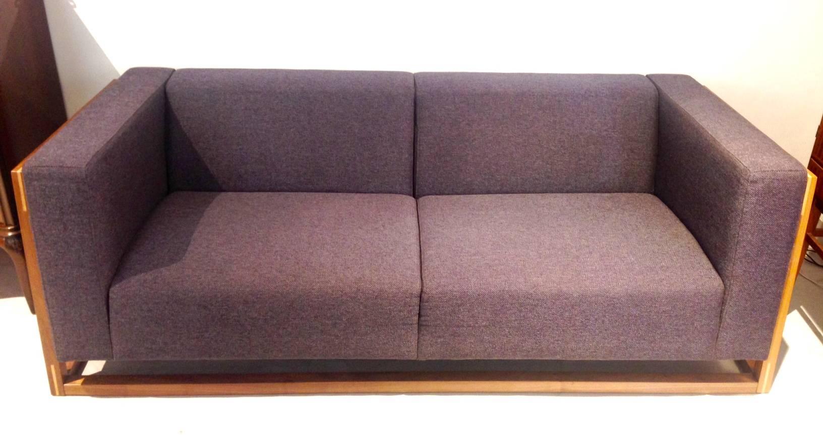 Danish Modern Three-Seat Sofa with Solid Walnut Frame and Grey Upholstery