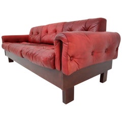 Three-Seat Sofa with Tufted Red Leather, Austria, 1970s
