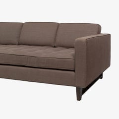 Three-Seat Sofa with Walnut Frame and Button Tufted Seat in Grey Linen
