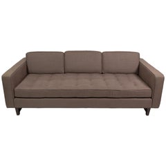 Three-Seat Sofa with Walnut Frame and Button Tufted Seat in Grey Linen