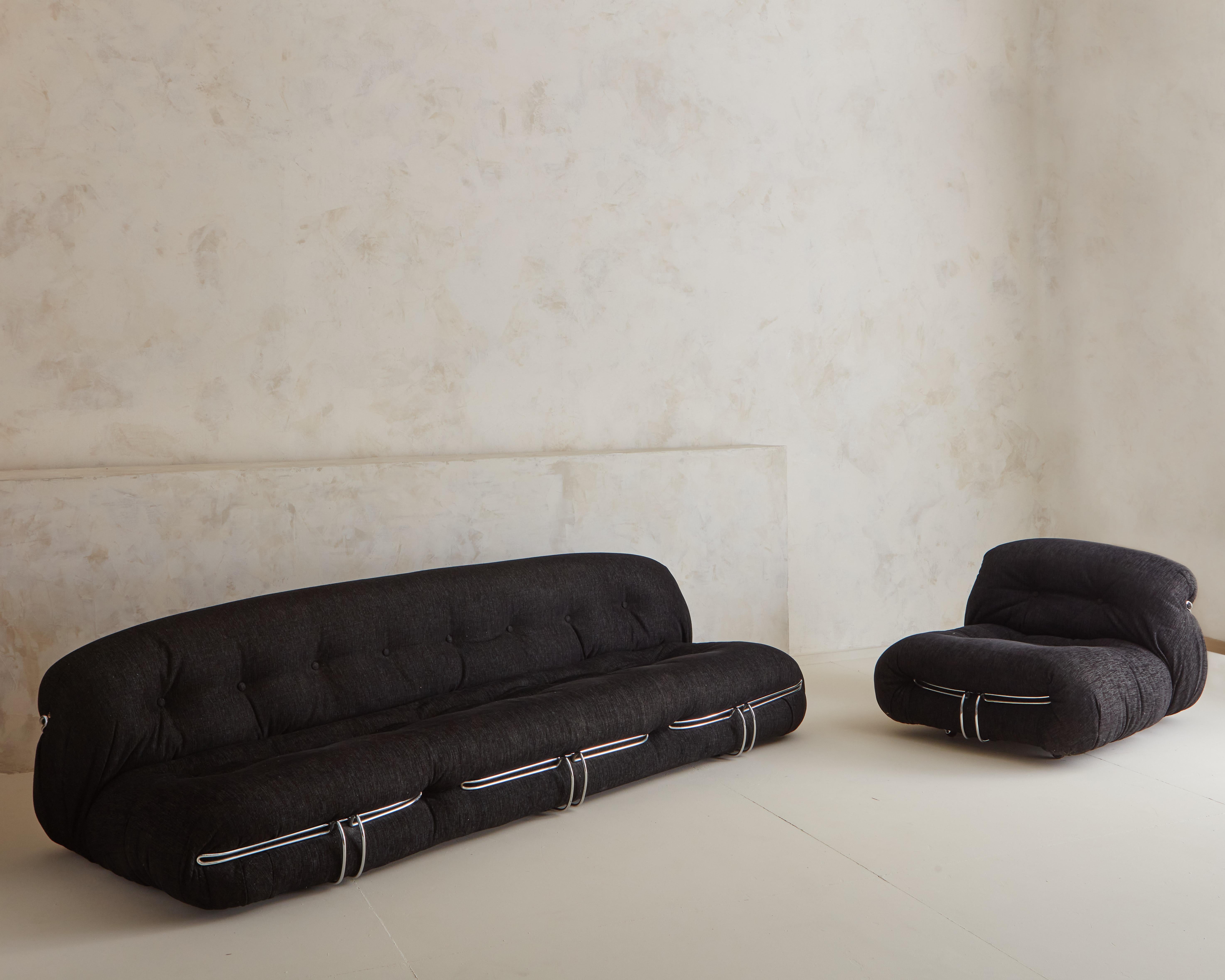 Three Seat Soriana Sofa by Afra and Tobia Scarpa for Cassina in Black Chenille F 5