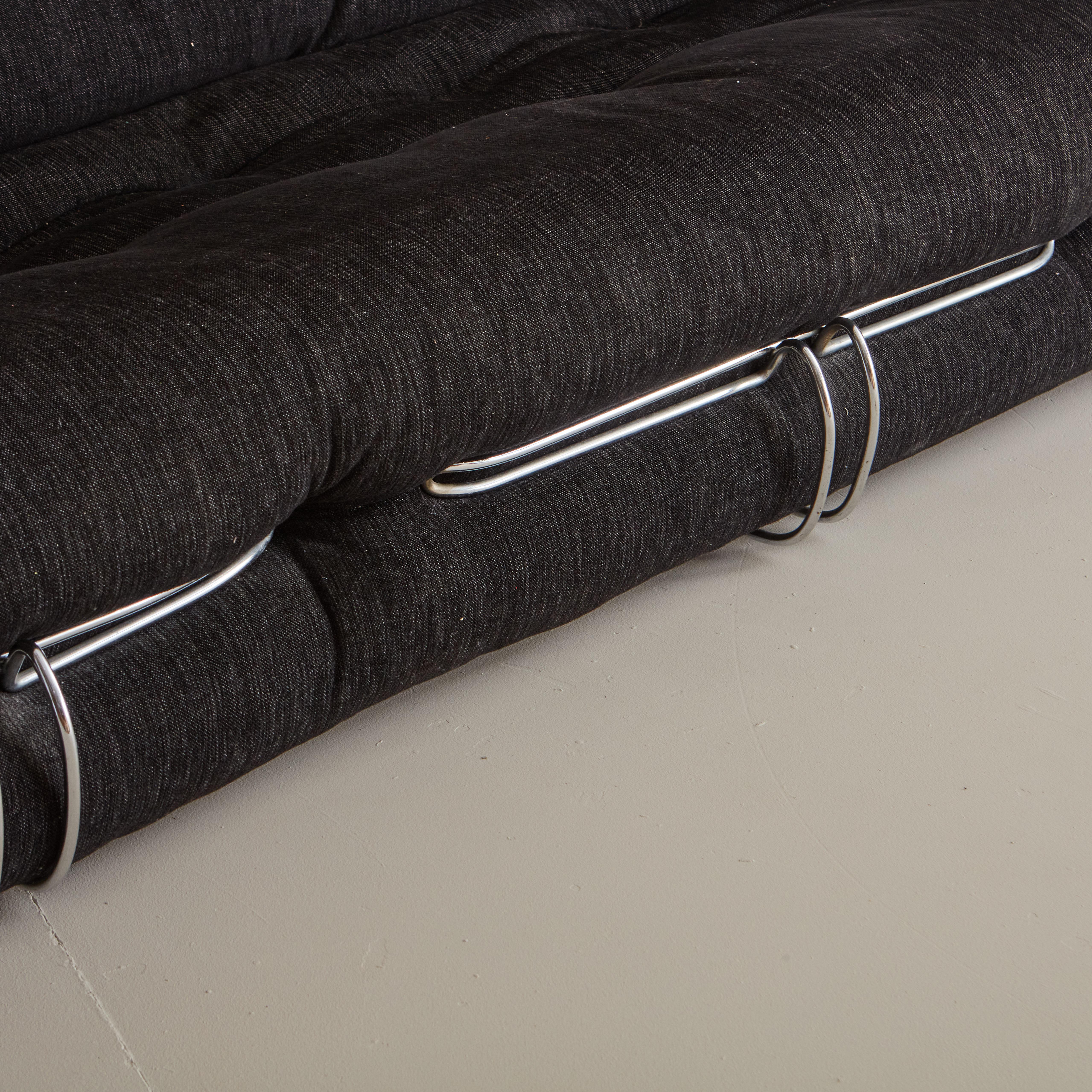 Three Seat Soriana Sofa by Afra and Tobia Scarpa for Cassina in Black Chenille F In Good Condition In Chicago, IL