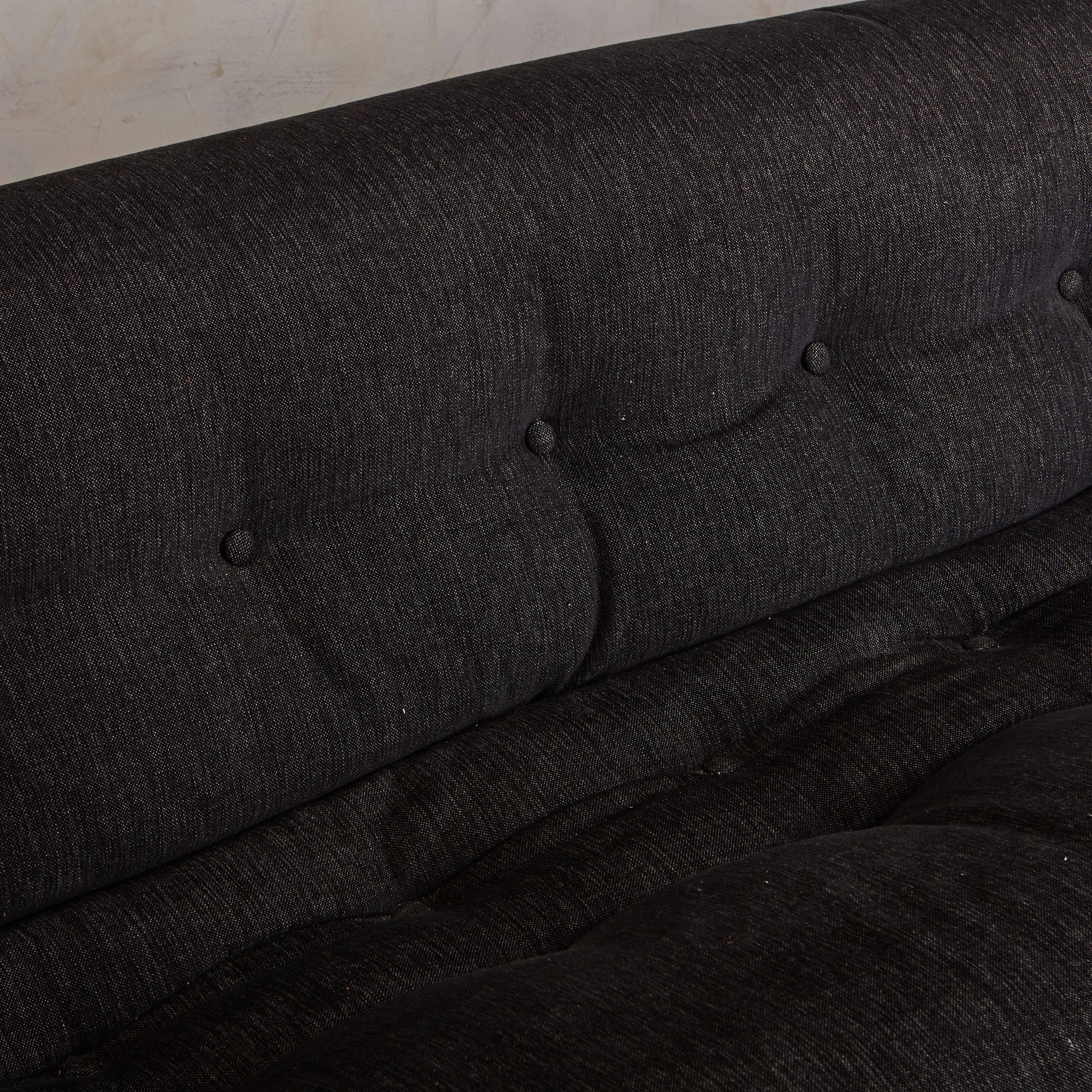 Late 20th Century Three Seat Soriana Sofa by Afra and Tobia Scarpa for Cassina in Black Chenille F