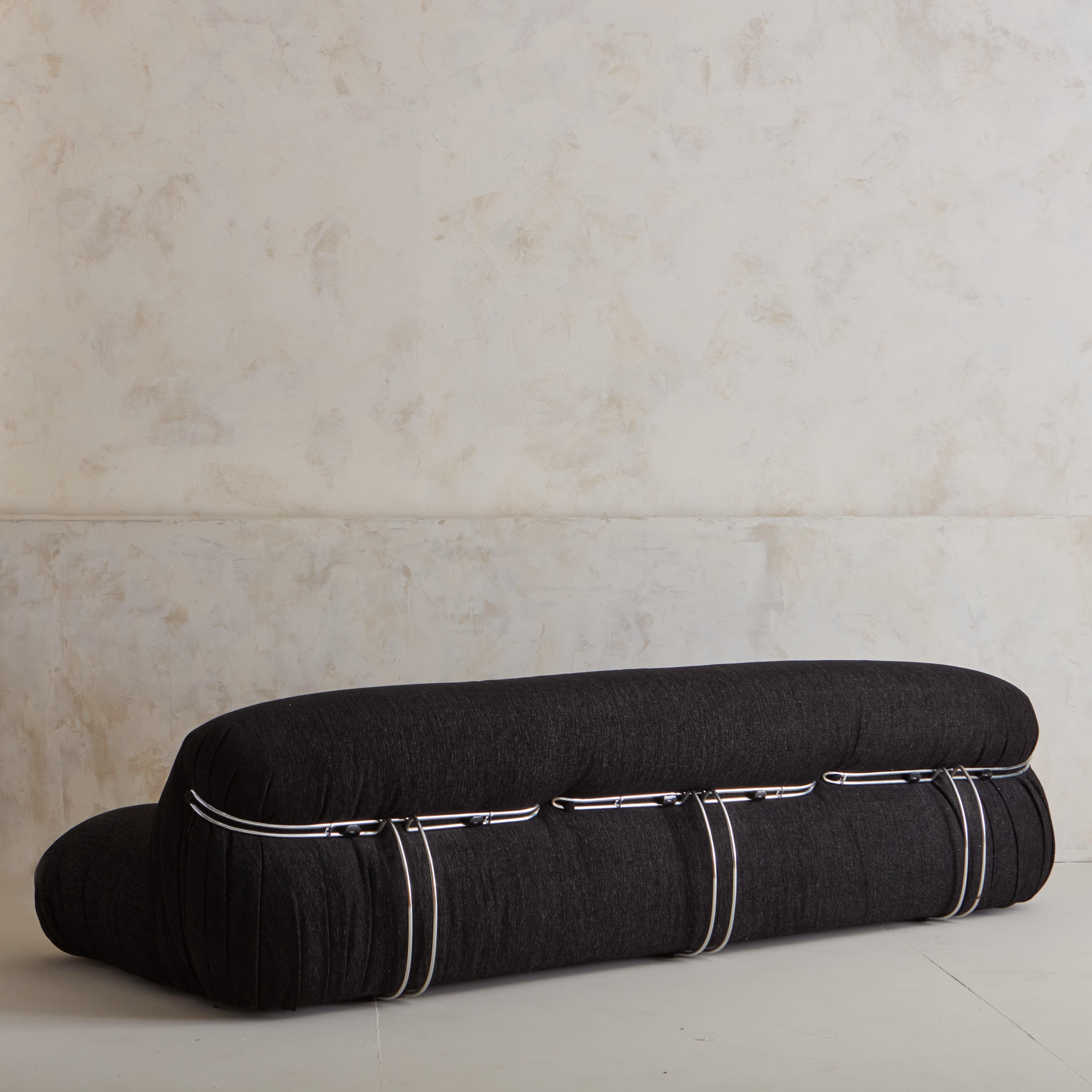 Three Seat Soriana Sofa by Afra and Tobia Scarpa for Cassina in Black Chenille F 1