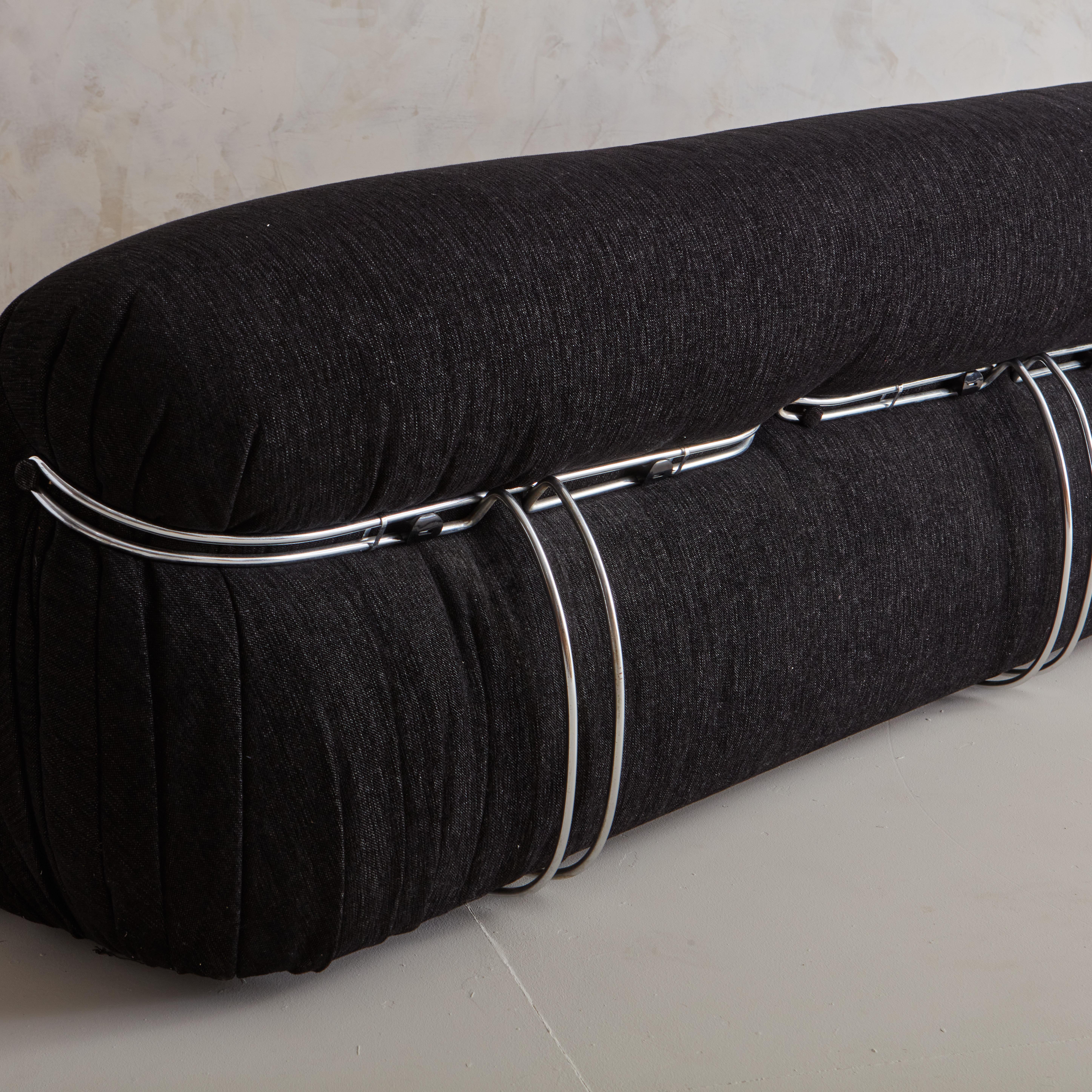 Three Seat Soriana Sofa by Afra and Tobia Scarpa for Cassina in Black Chenille F 2