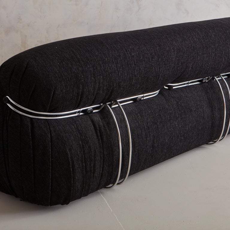 Three Seat Soriana Sofa by Afra and Tobia Scarpa for Cassina in Black Chenille F For Sale 2