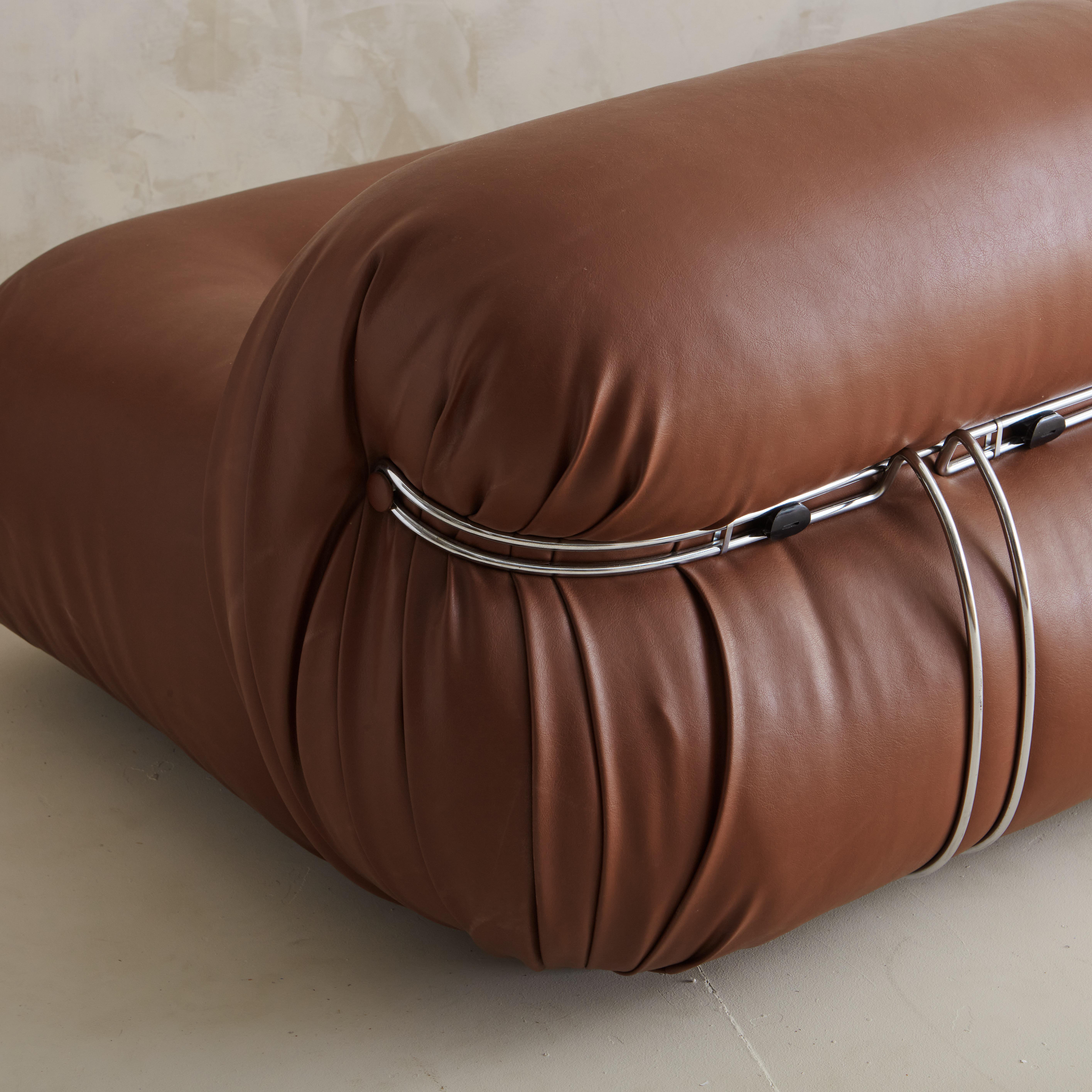 Three Seat Soriana Sofa by Afra and Tobia Scarpa for Cassina in Cognac Vinyl 4