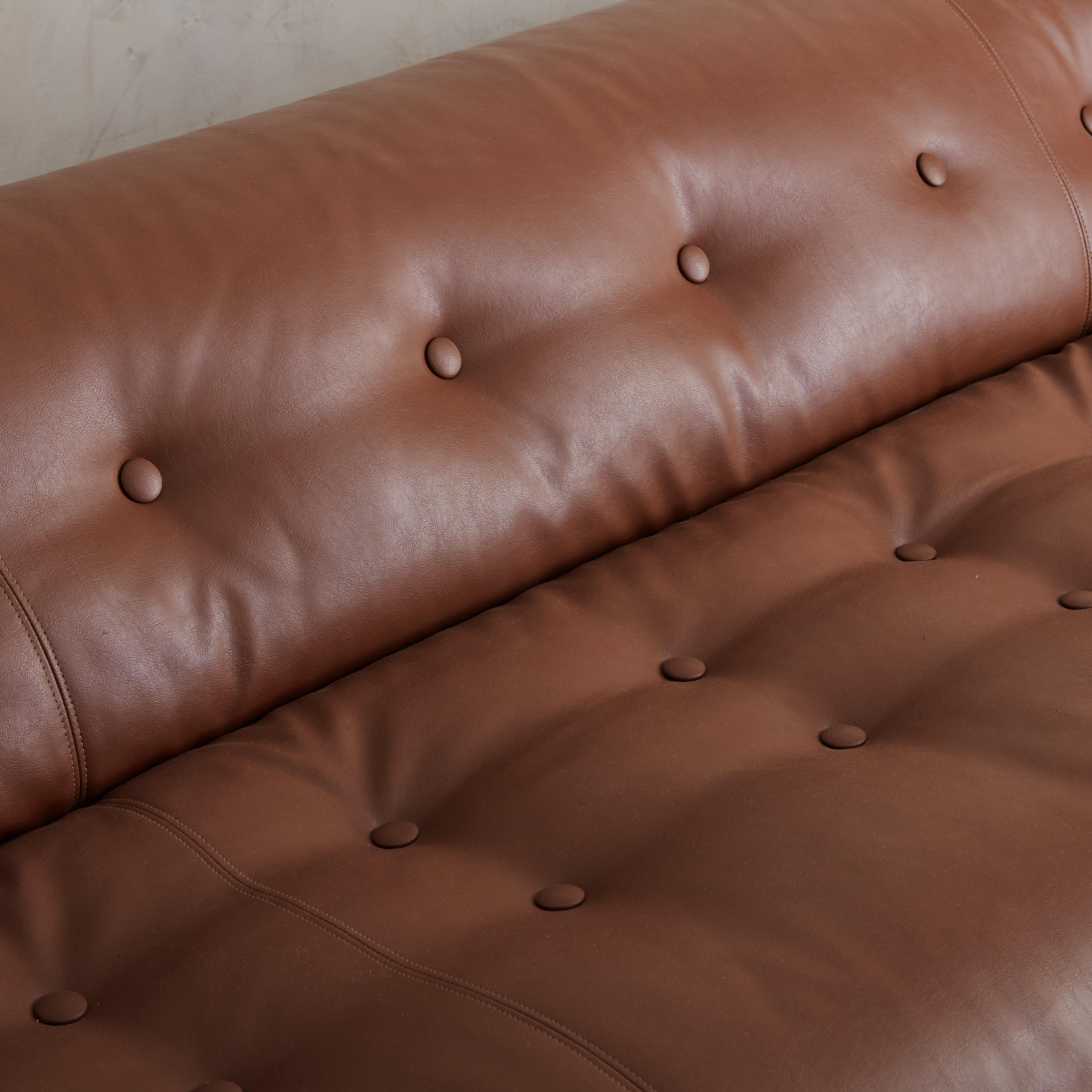Late 20th Century Three Seat Soriana Sofa by Afra and Tobia Scarpa for Cassina in Cognac Vinyl