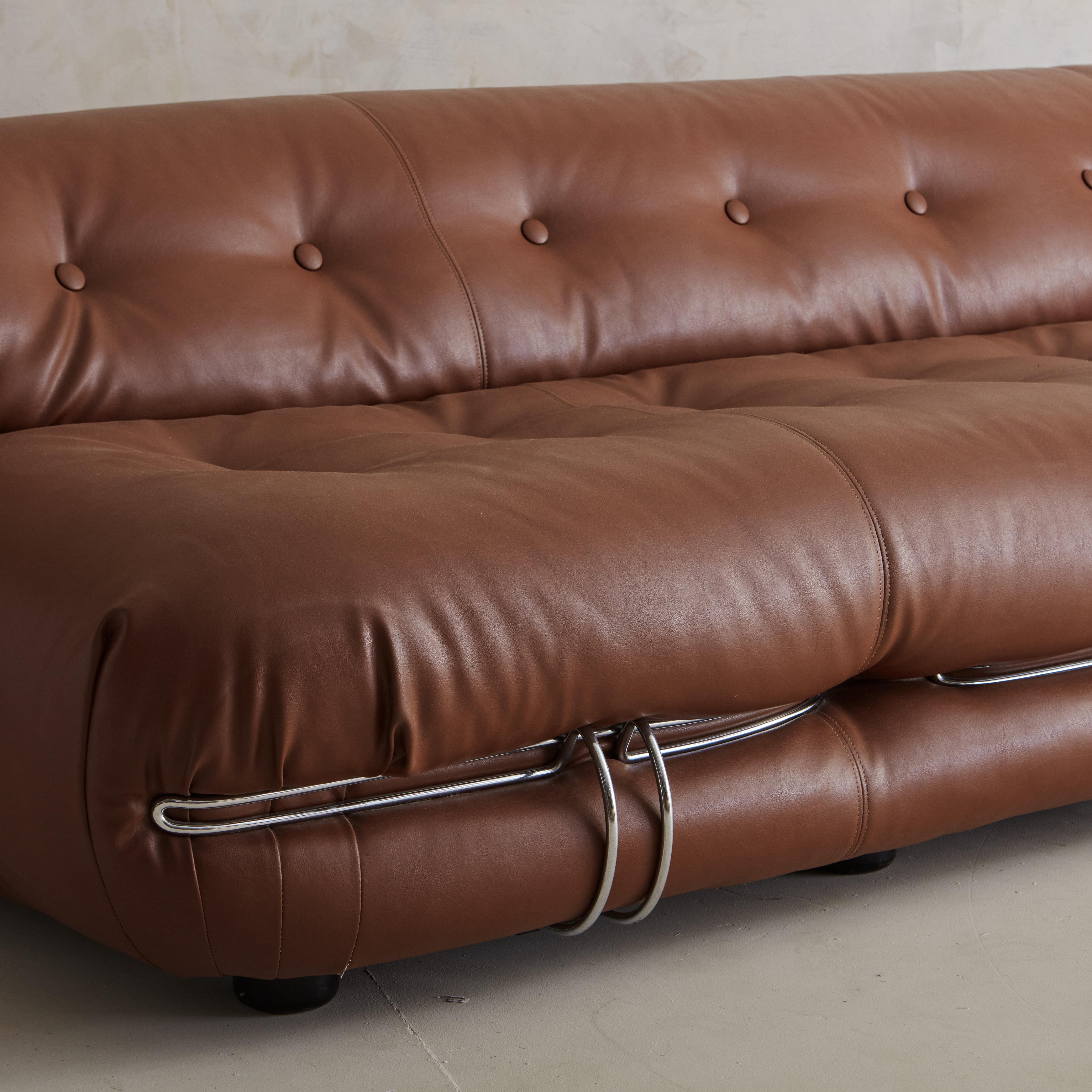 Three Seat Soriana Sofa by Afra and Tobia Scarpa for Cassina in Cognac Vinyl 1