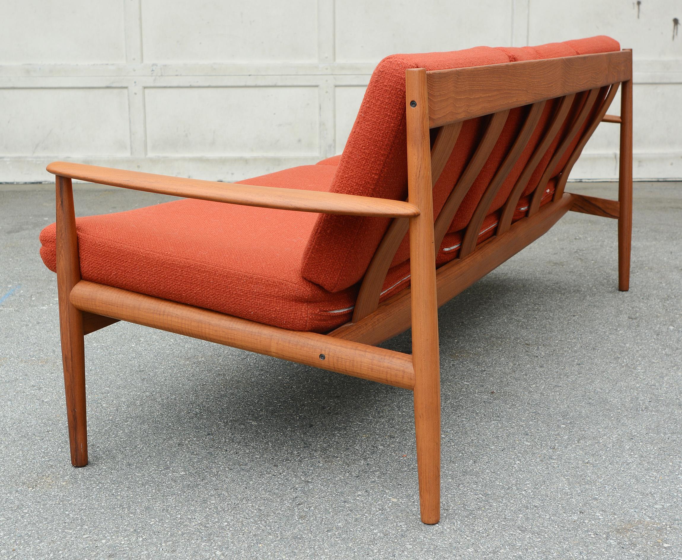 Upholstery Three-Seat Teak Sofa by Grete Jalk