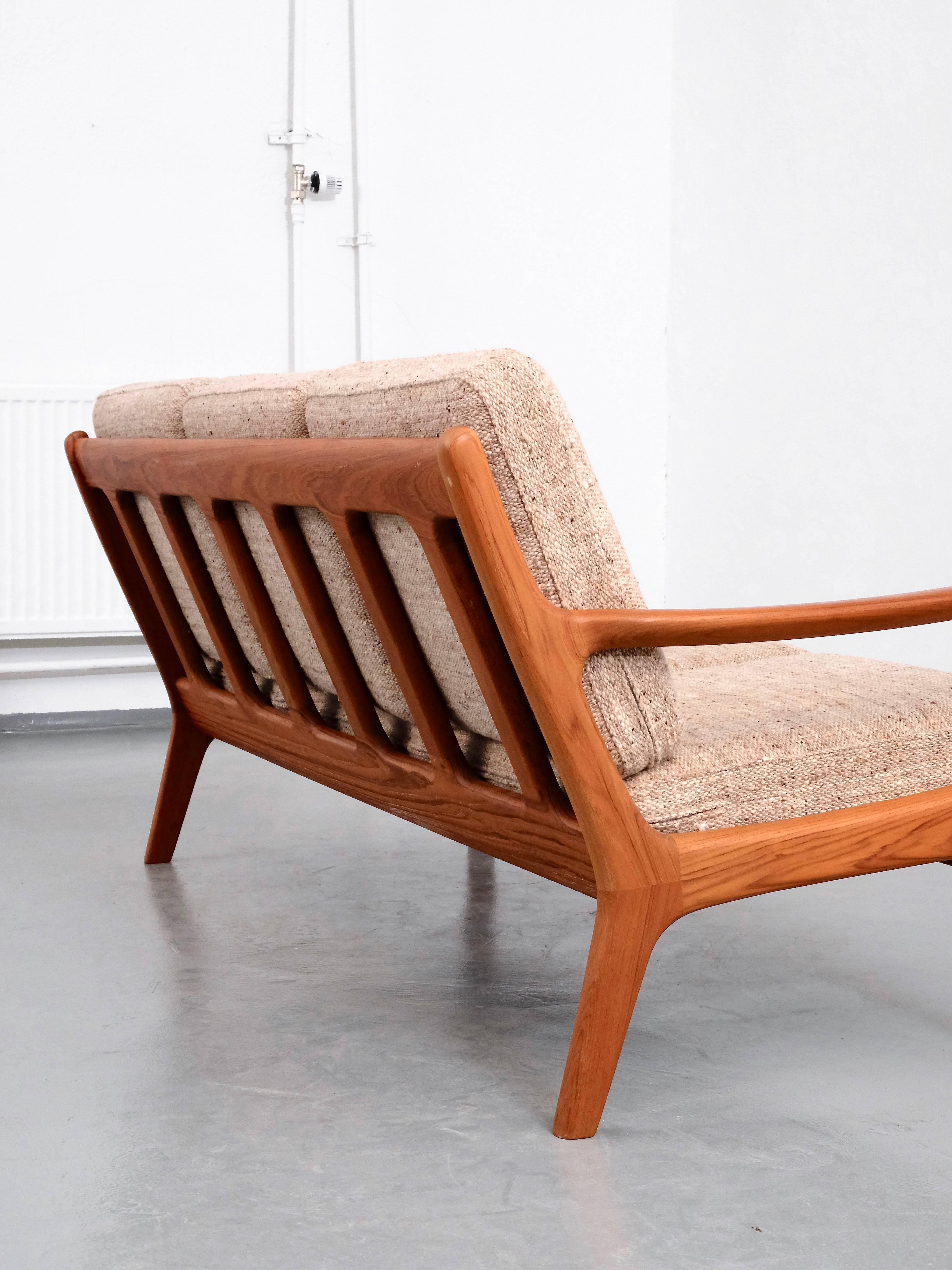 Wool Three-Seat Teak Sofa by Juul Kristensen, 1960s