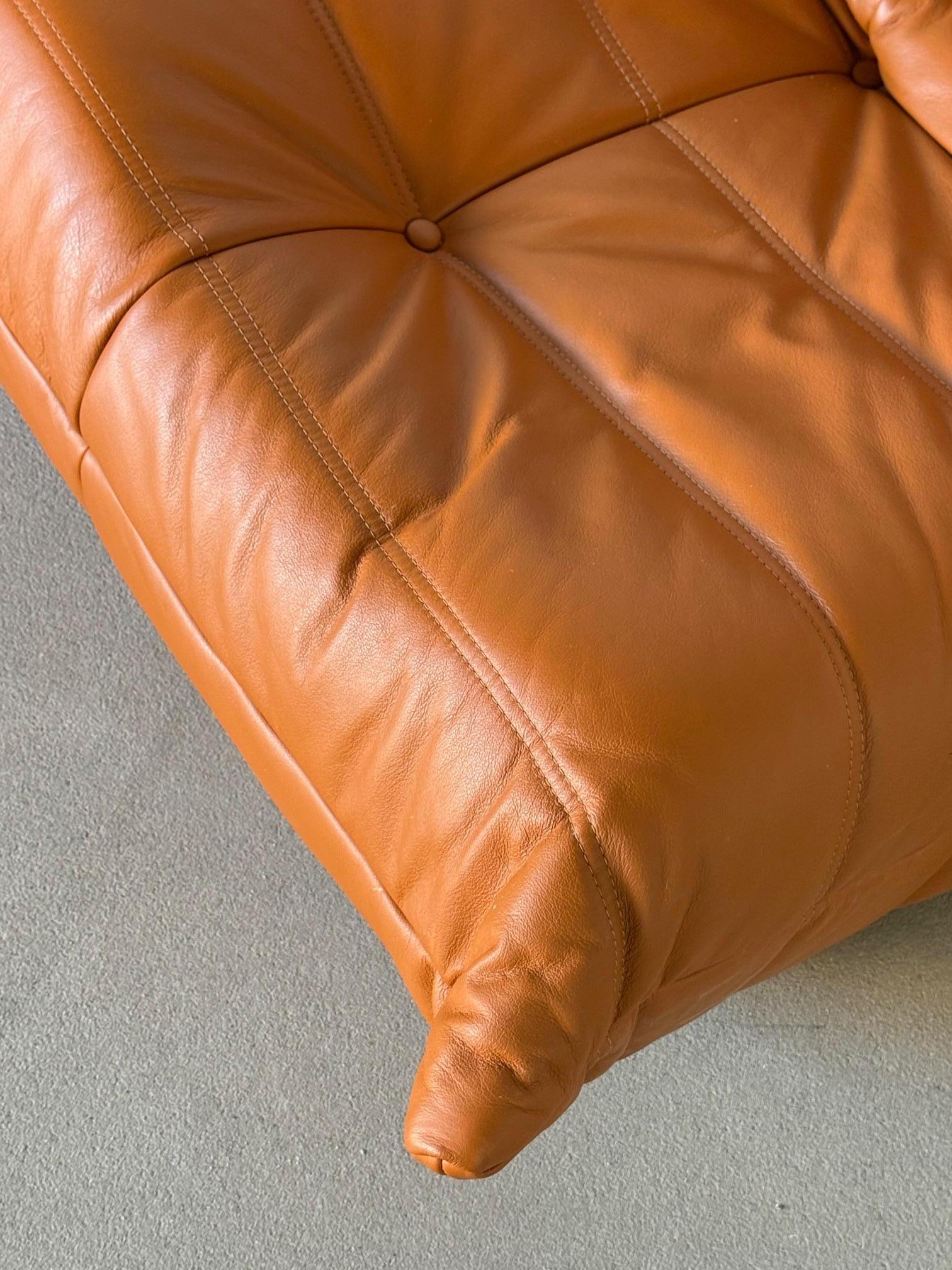 Three-Seat Togo Sofa by Michel Ducaroy for Ligne Roset in Caramel Leather For Sale 2