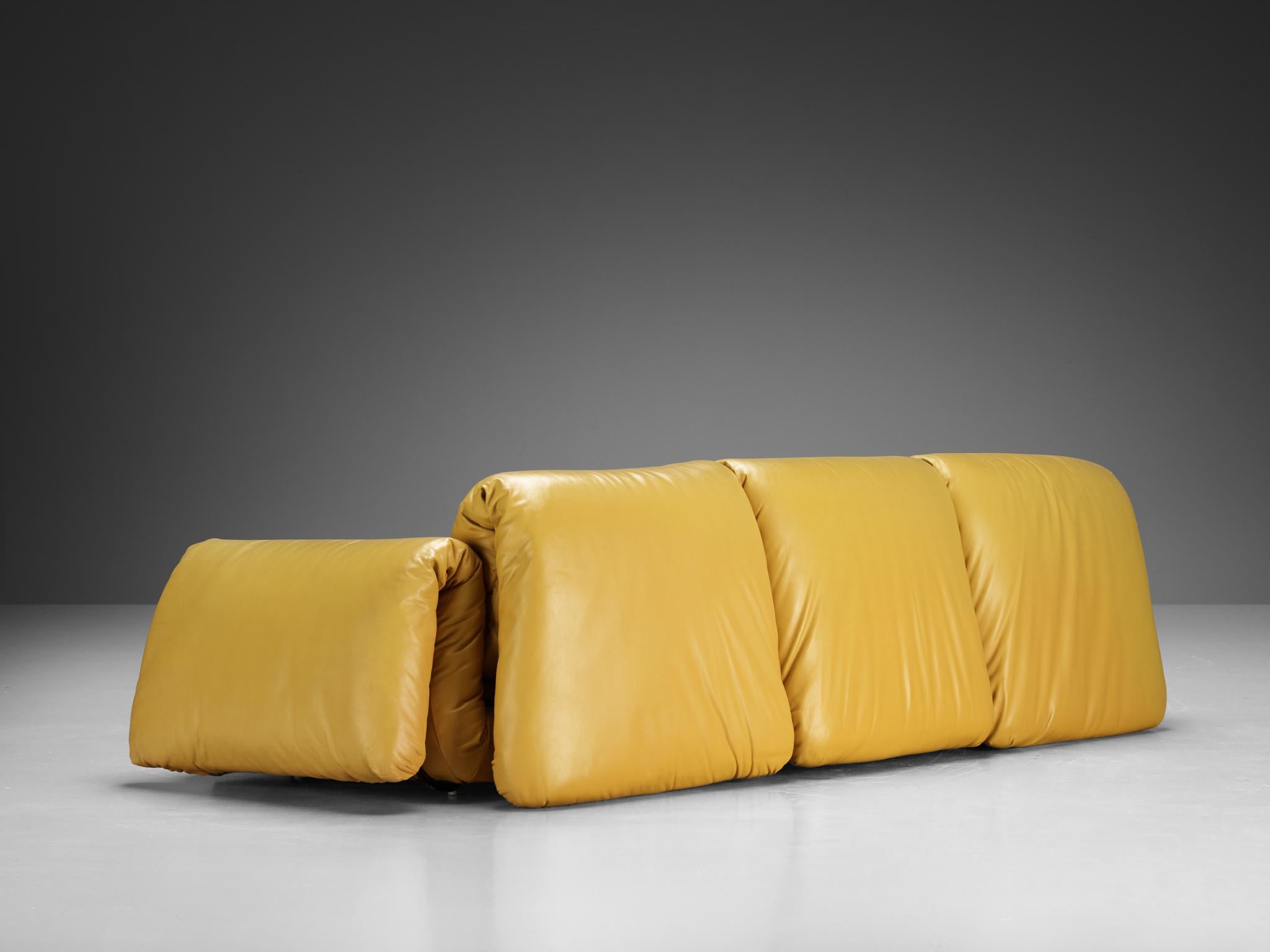 Late 20th Century Three Seat Voluptuous Sofa in Yellow Leather  For Sale