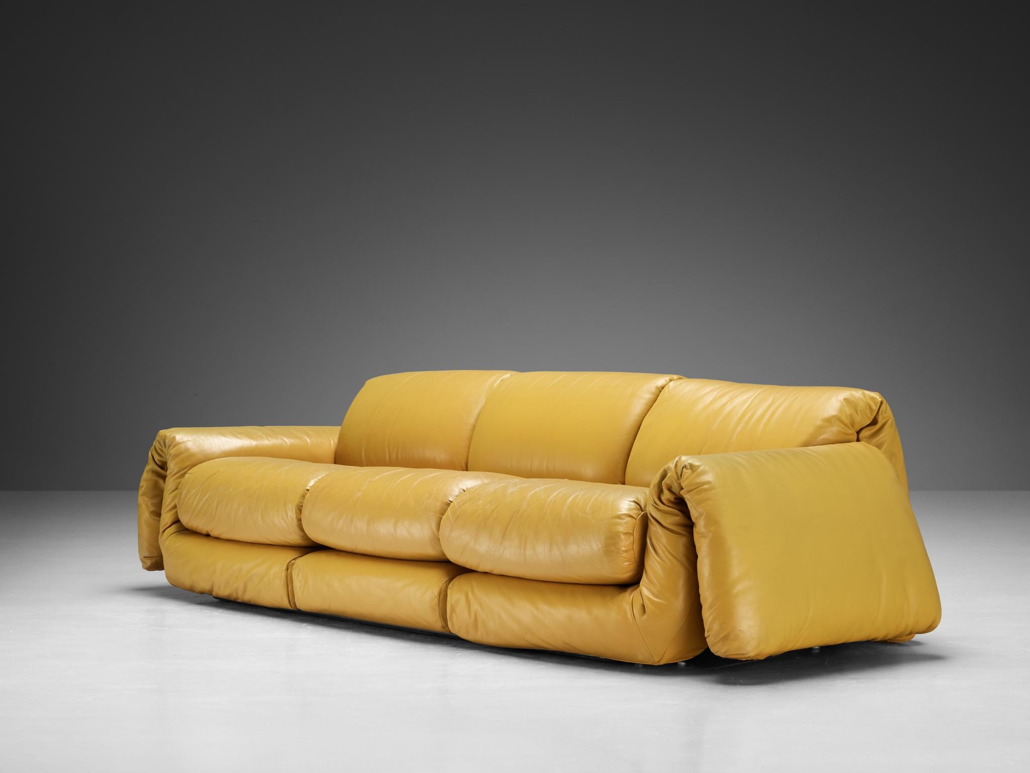 Three Seat Voluptuous Sofa in Yellow Leather  For Sale 1