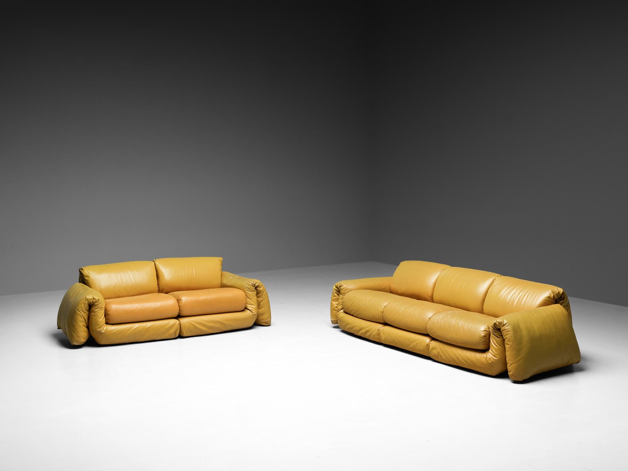 Three Seat Voluptuous Sofa in Yellow Leather  For Sale 2