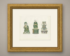 Three Seated Ming Figures, Kuan Ti and Pricket Candlestick, Gorer Plate 1911