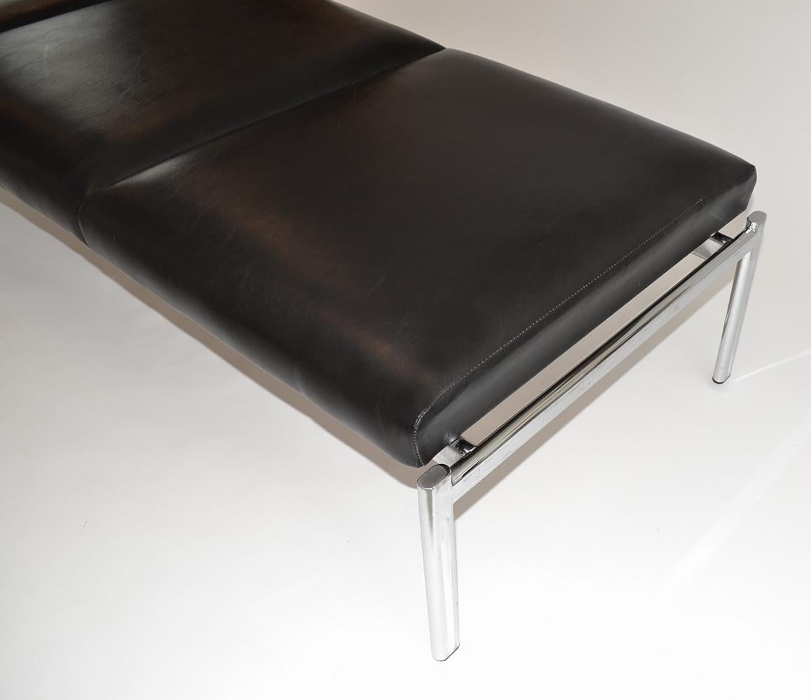 Three-Seat Bench in Leather and Chrome by Stendig by Tapiovaara In Good Condition In Ft Lauderdale, FL