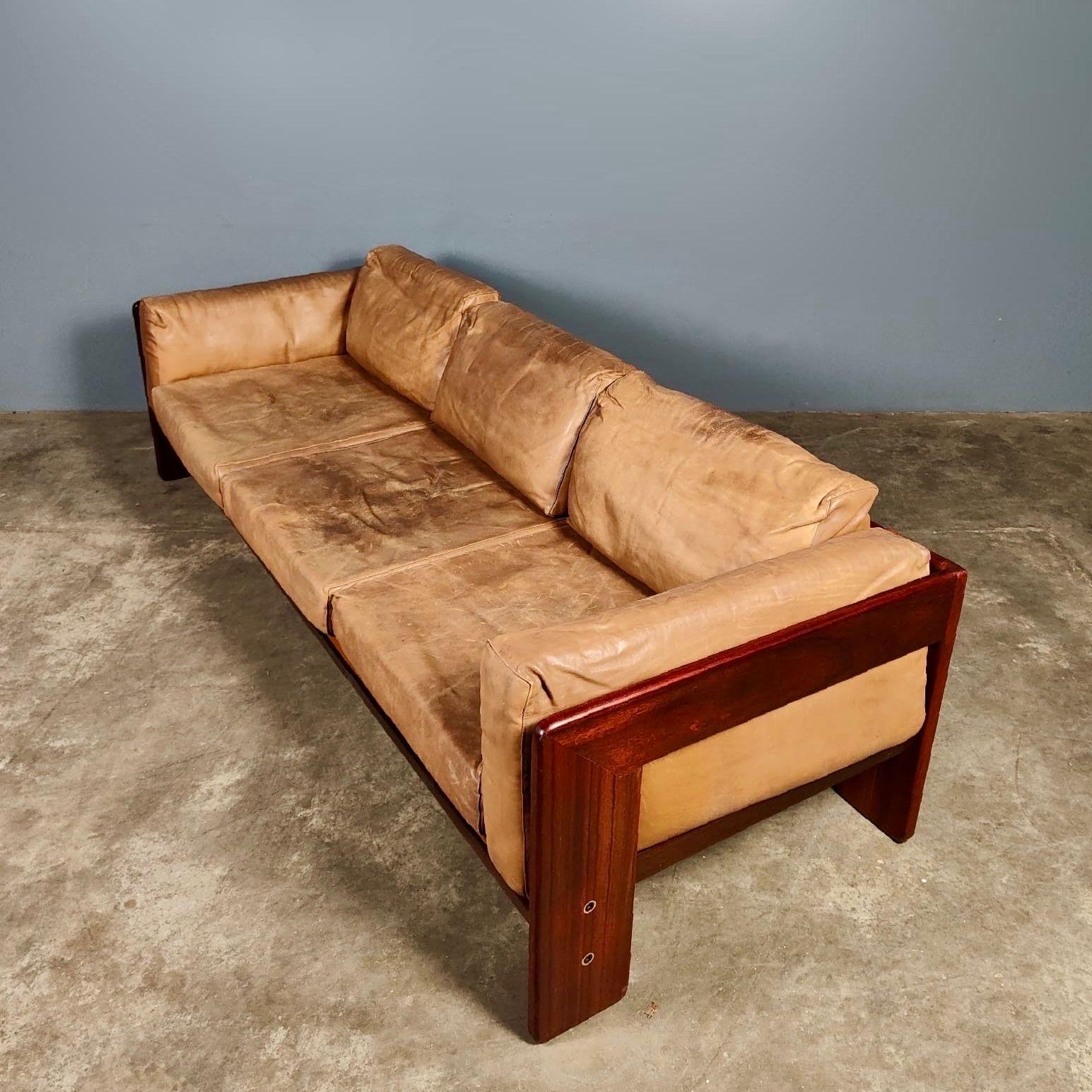 Mid-Century Modern Three Seater Brown Leather Bastiano Sofa By Afra & Tobia Scarpa For Gavina