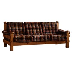 Three Seater Brutalist Sofa in Solid Pine, Swedish Modern, Made in the 1970s