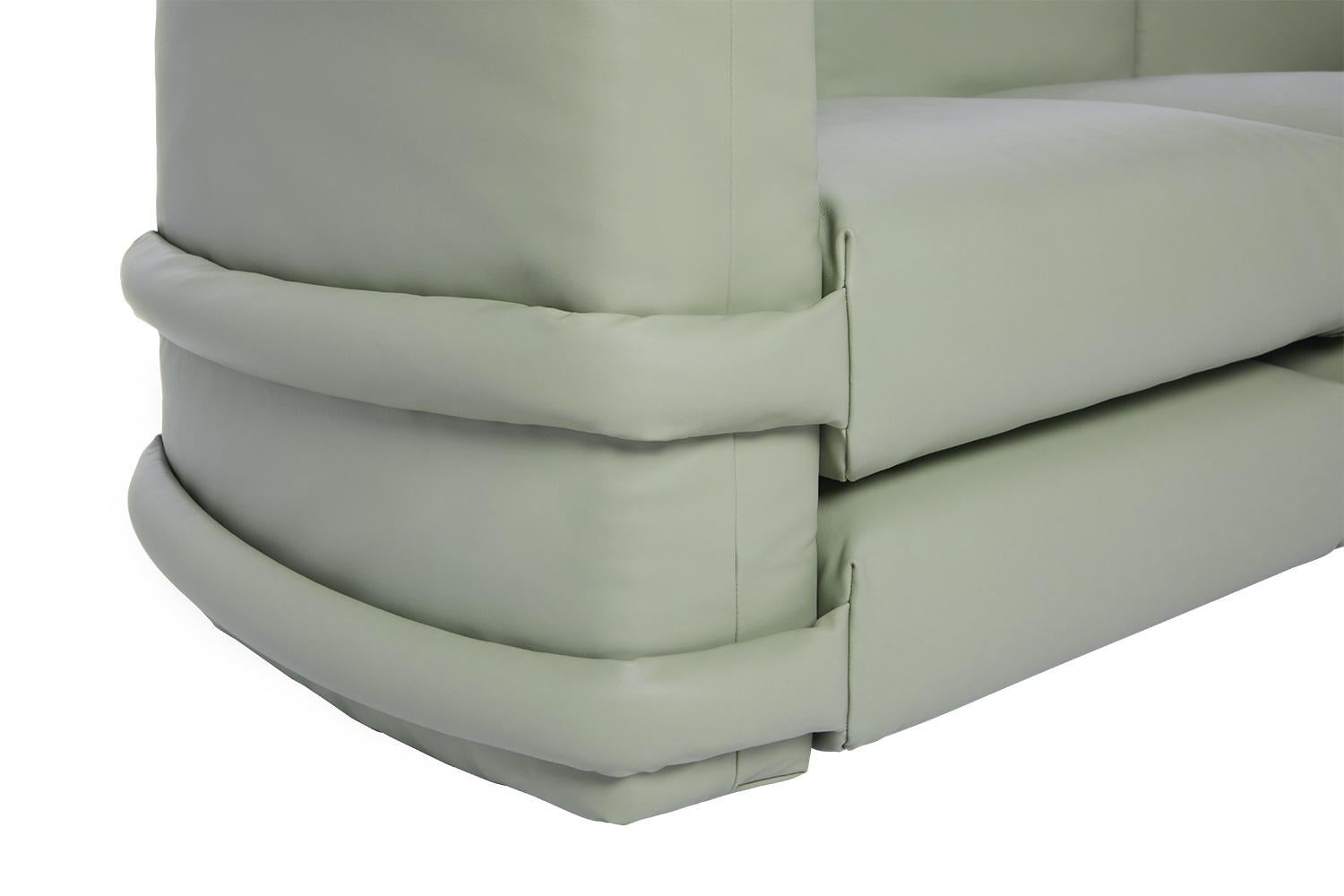 Espagnol Fauteuil Pillow Sofa Muller Van Severen à trois places en cuir, couleur vert menthe en vente