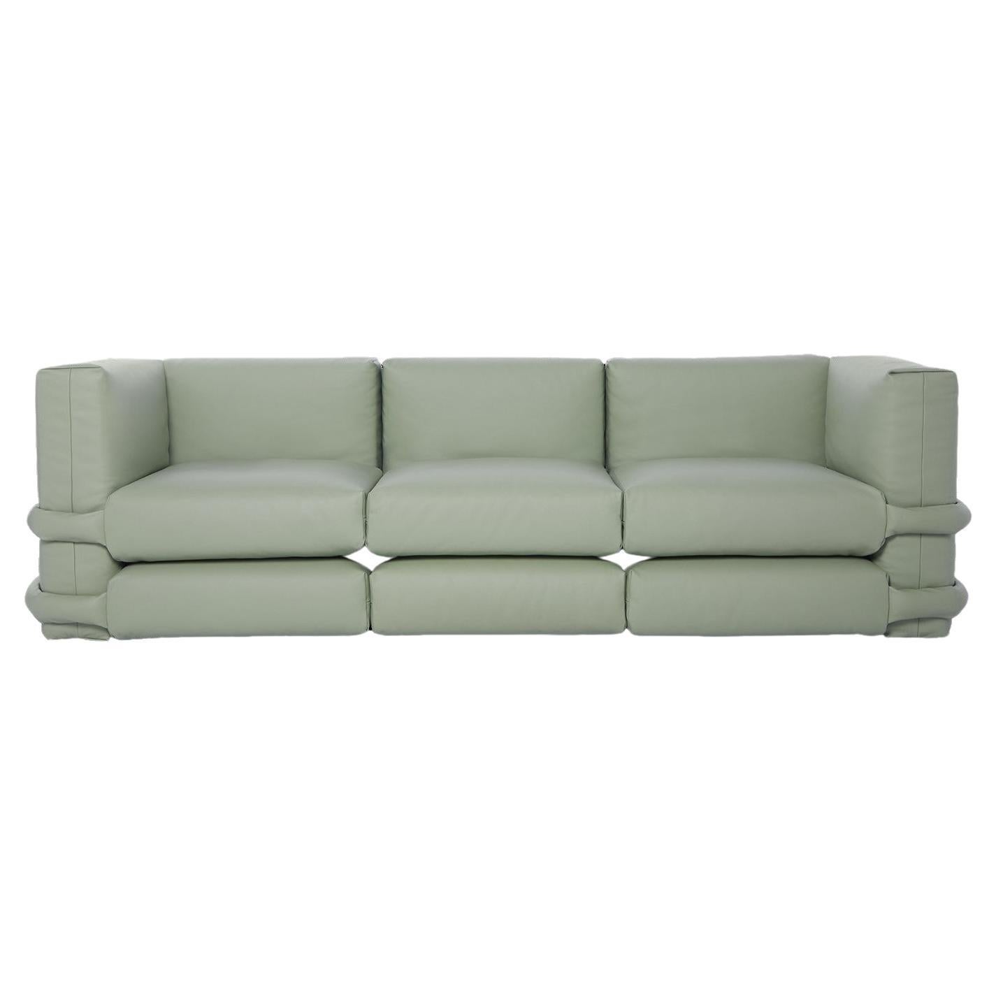 Three-seater "Pillow Sofa" Muller Van Severen in leather, mint green color