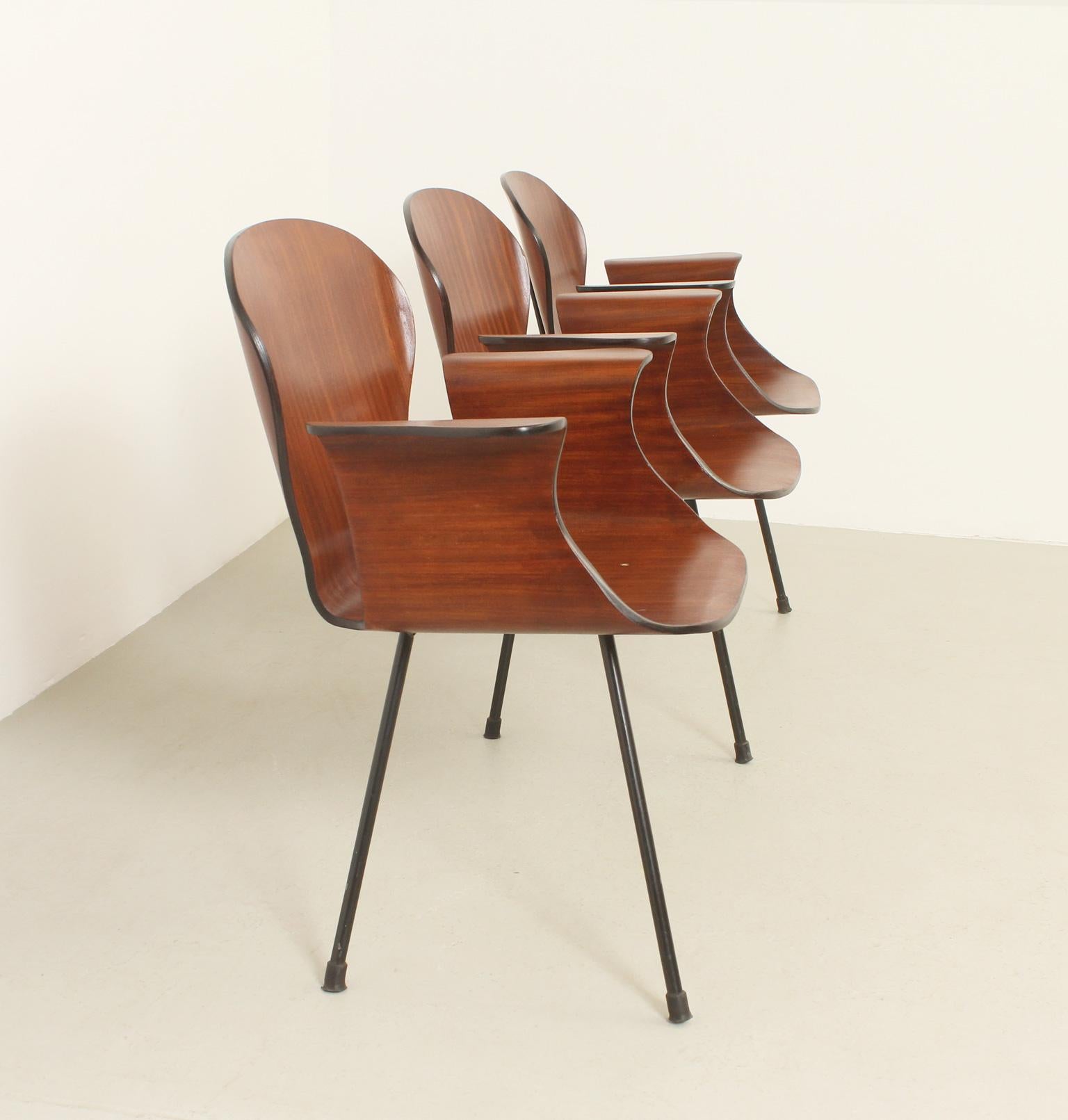 Three Seater Plywood Bench by Carlo Ratti, Italy, 1950's For Sale 5