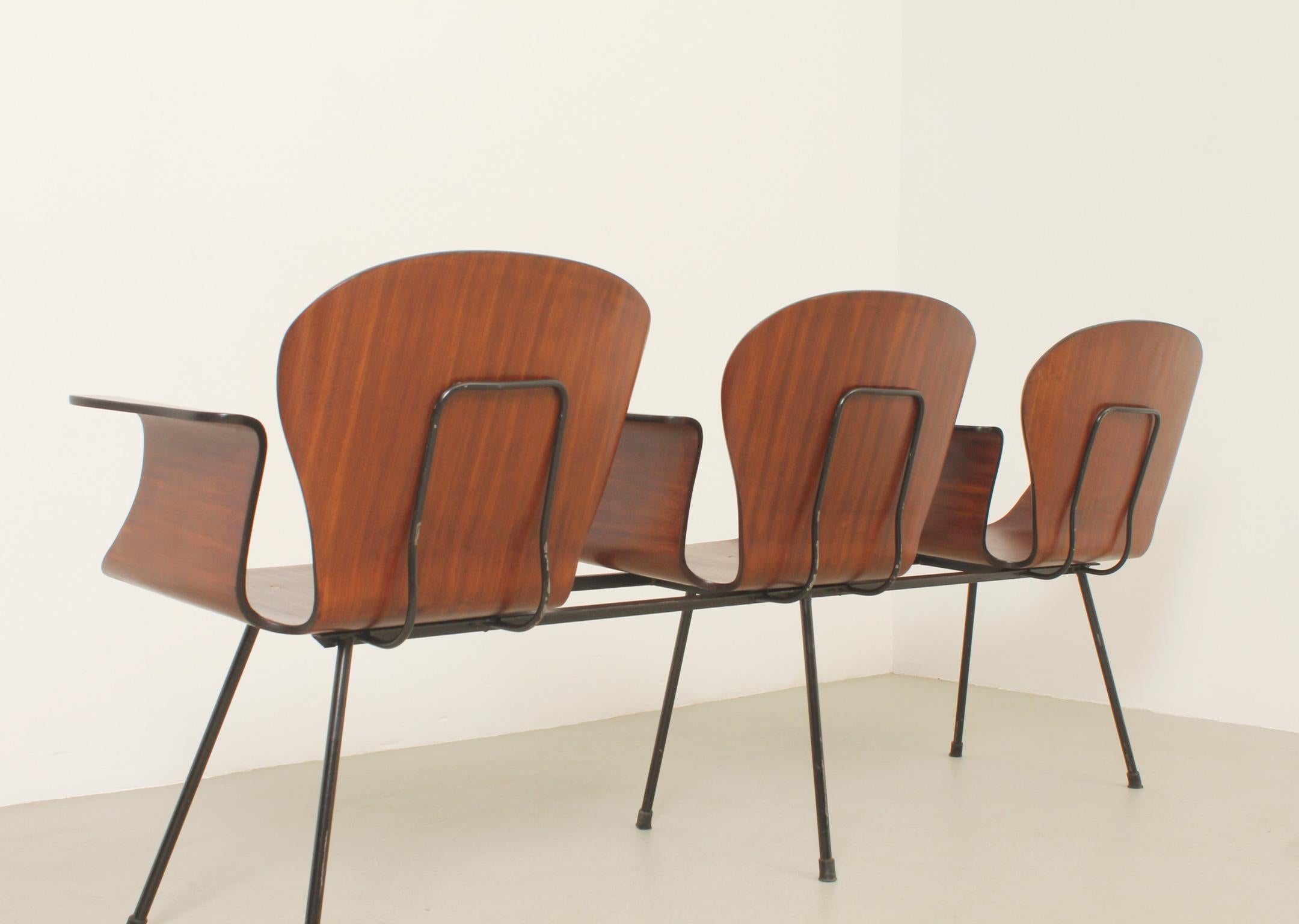 Banc en contreplaqué à trois mers de Carlo Ratti, Italie, années 1950 en vente 6