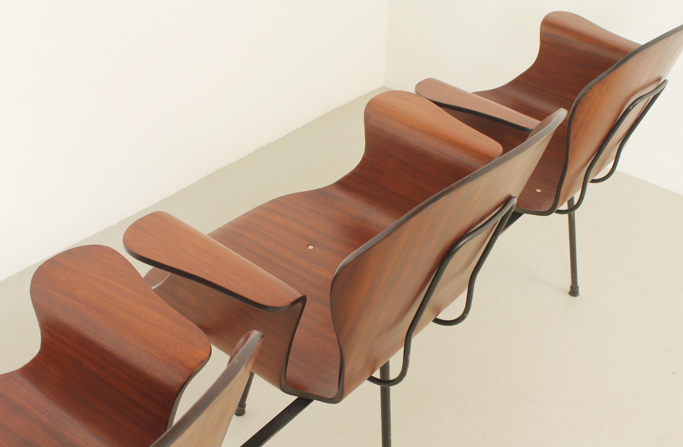 Three Seater Plywood Bench by Carlo Ratti, Italy, 1950's For Sale 7