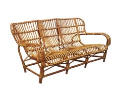 Three Seater Rattan Sofa, Italy 1960s