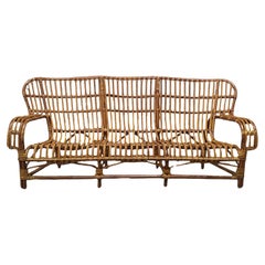 Three Seater Rattan Sofa, Italy 1960s