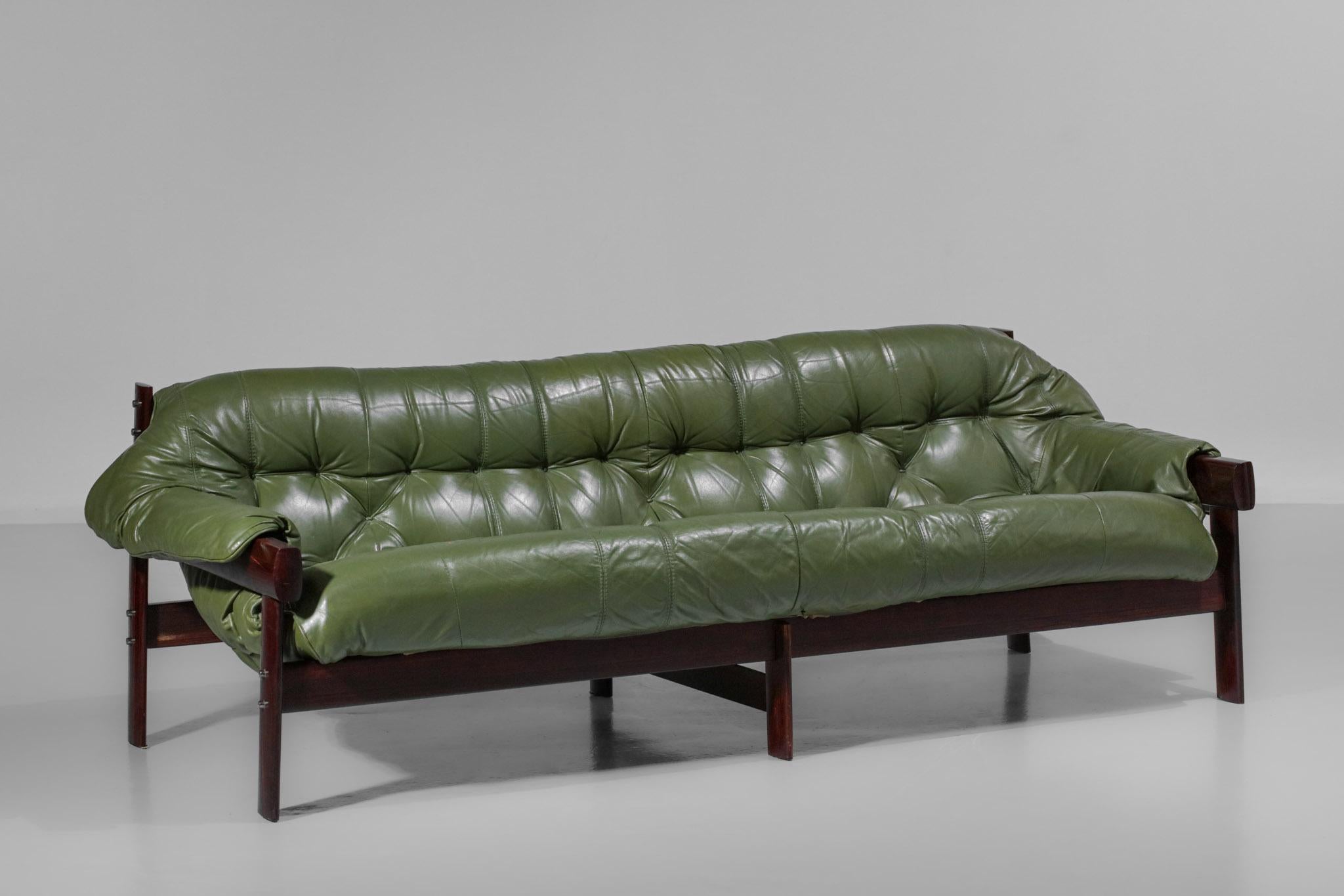 Mid-Century Modern Three-Seater Sofa by Brazilian Designer Percival Lafer Design Leather
