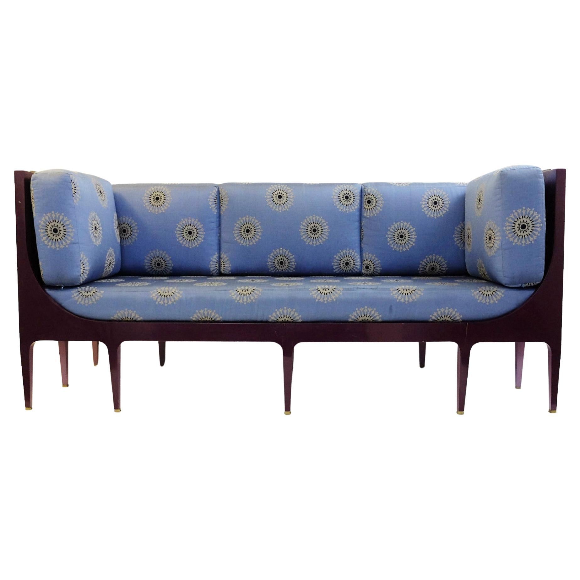 Three-Seater Sofa by Bruno de Caumont, Lacquered Wood and Fabric, 1990s For Sale