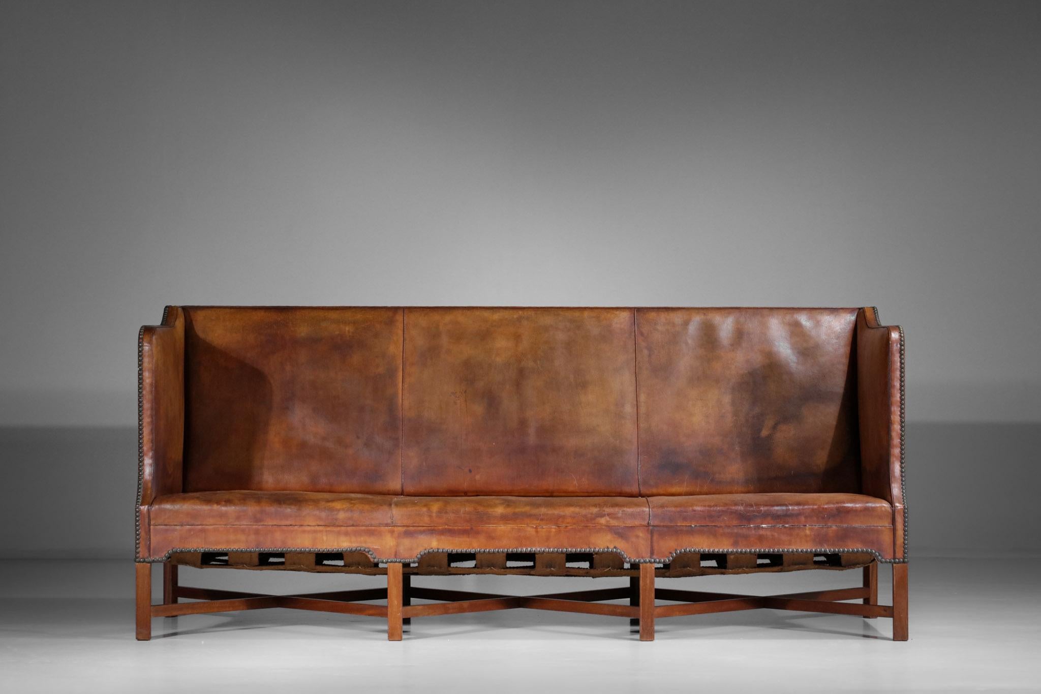 Leather Three Seat Sofa by Danish Designer Kaare Klint Model 4118 for Rud Rasmussen