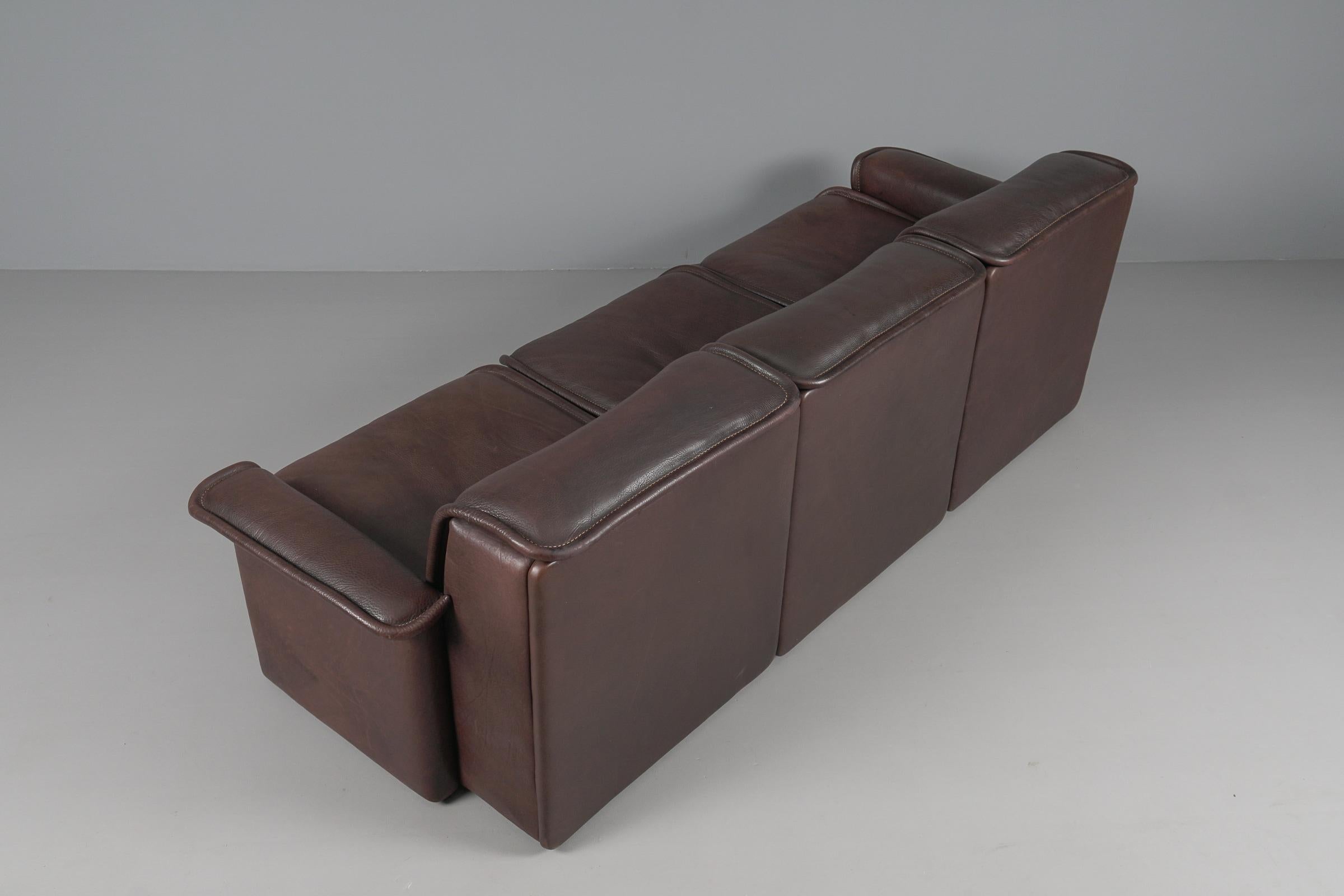 Three Seater Sofa by De Sede DS-12 in Brown Neck Leather, 1960s, Switzerland For Sale 6