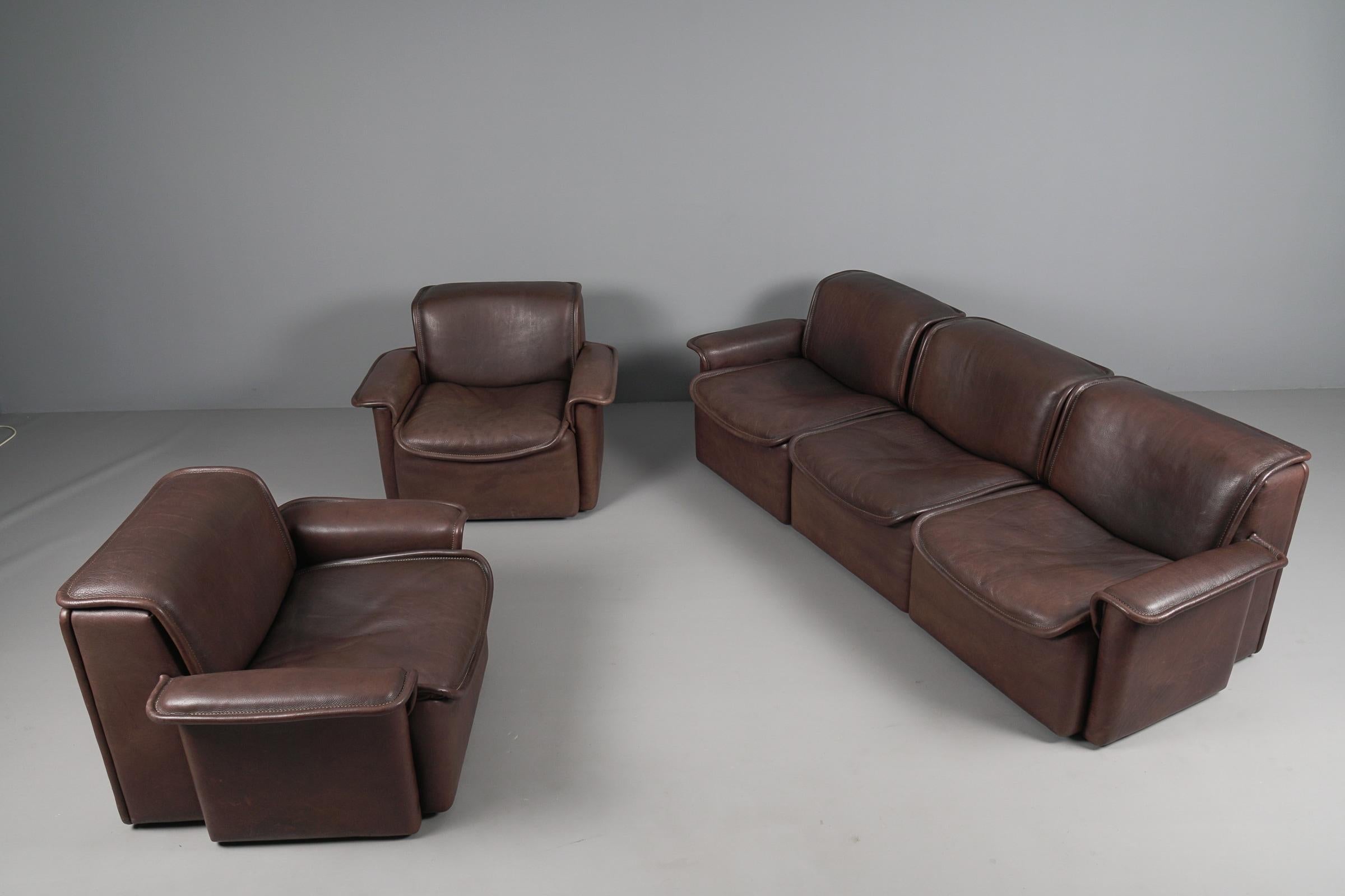 Three Seater Sofa by De Sede DS-12 in Brown Neck Leather, 1960s, Switzerland For Sale 9