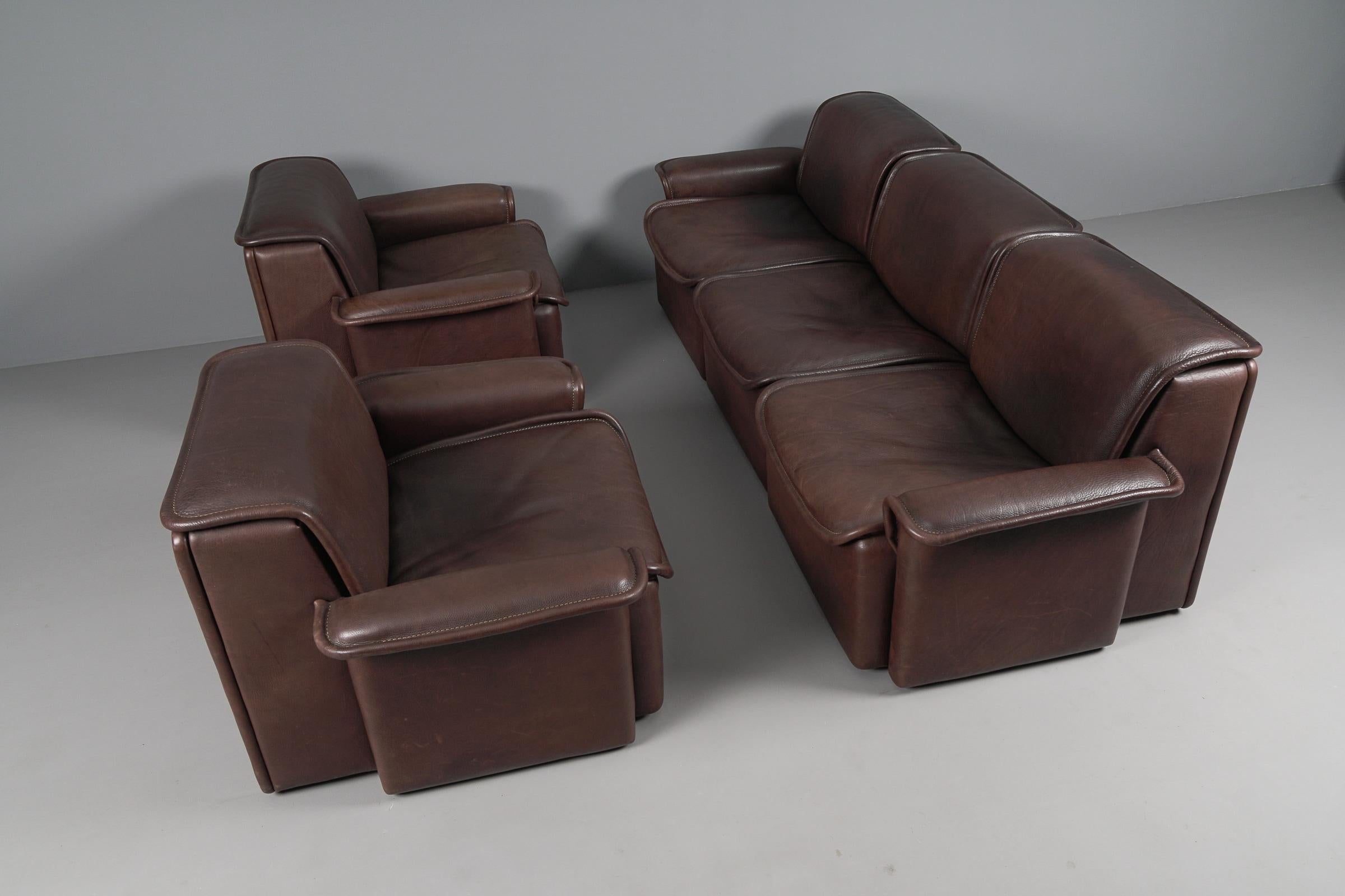 Three Seater Sofa by De Sede DS-12 in Brown Neck Leather, 1960s, Switzerland For Sale 10
