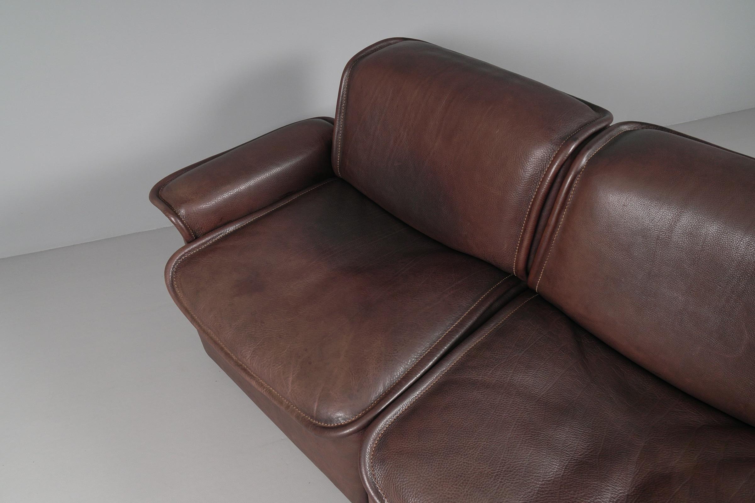 Three Seater Sofa by De Sede DS-12 in Brown Neck Leather, 1960s, Switzerland For Sale 1