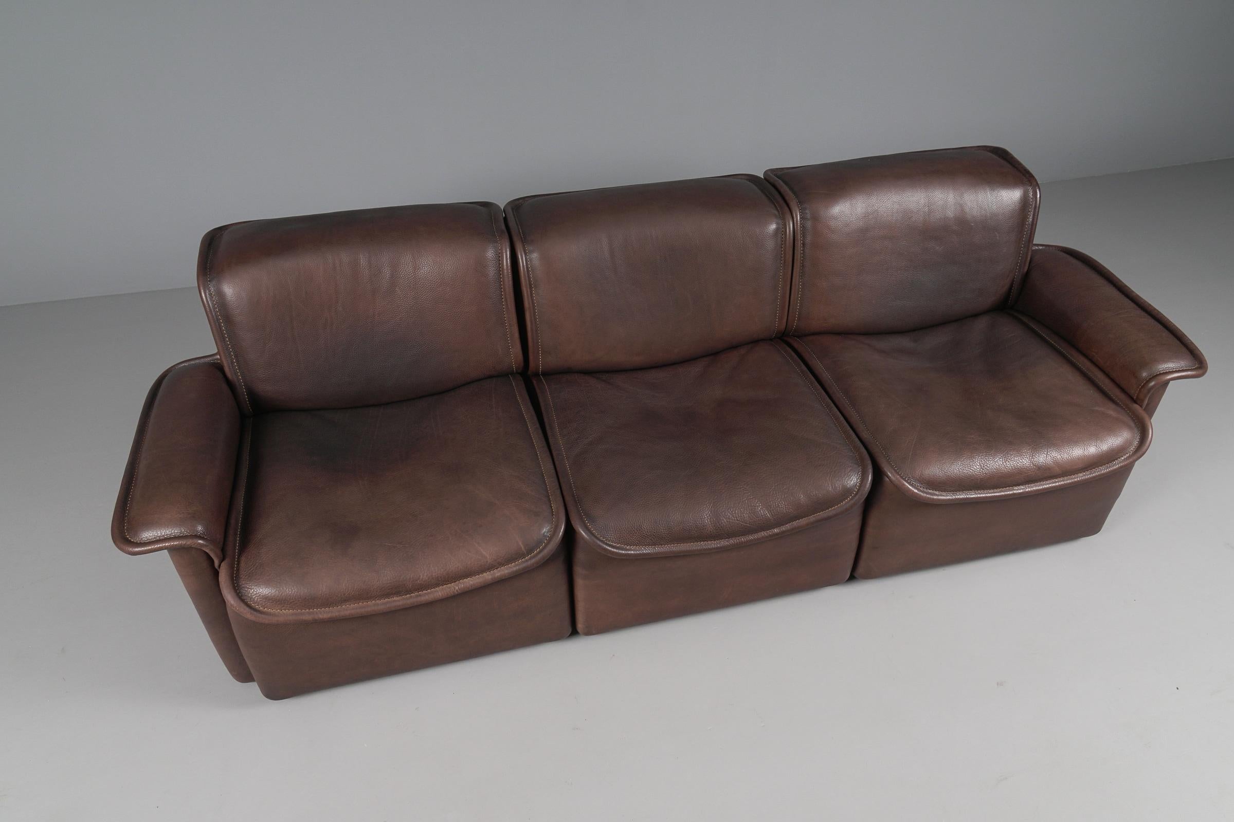 Three Seater Sofa by De Sede DS-12 in Brown Neck Leather, 1960s, Switzerland For Sale 3