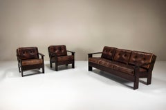 Divano a tre posti di Giuseppe Rivadossi in Oak Oak e pelle, Italia 1960