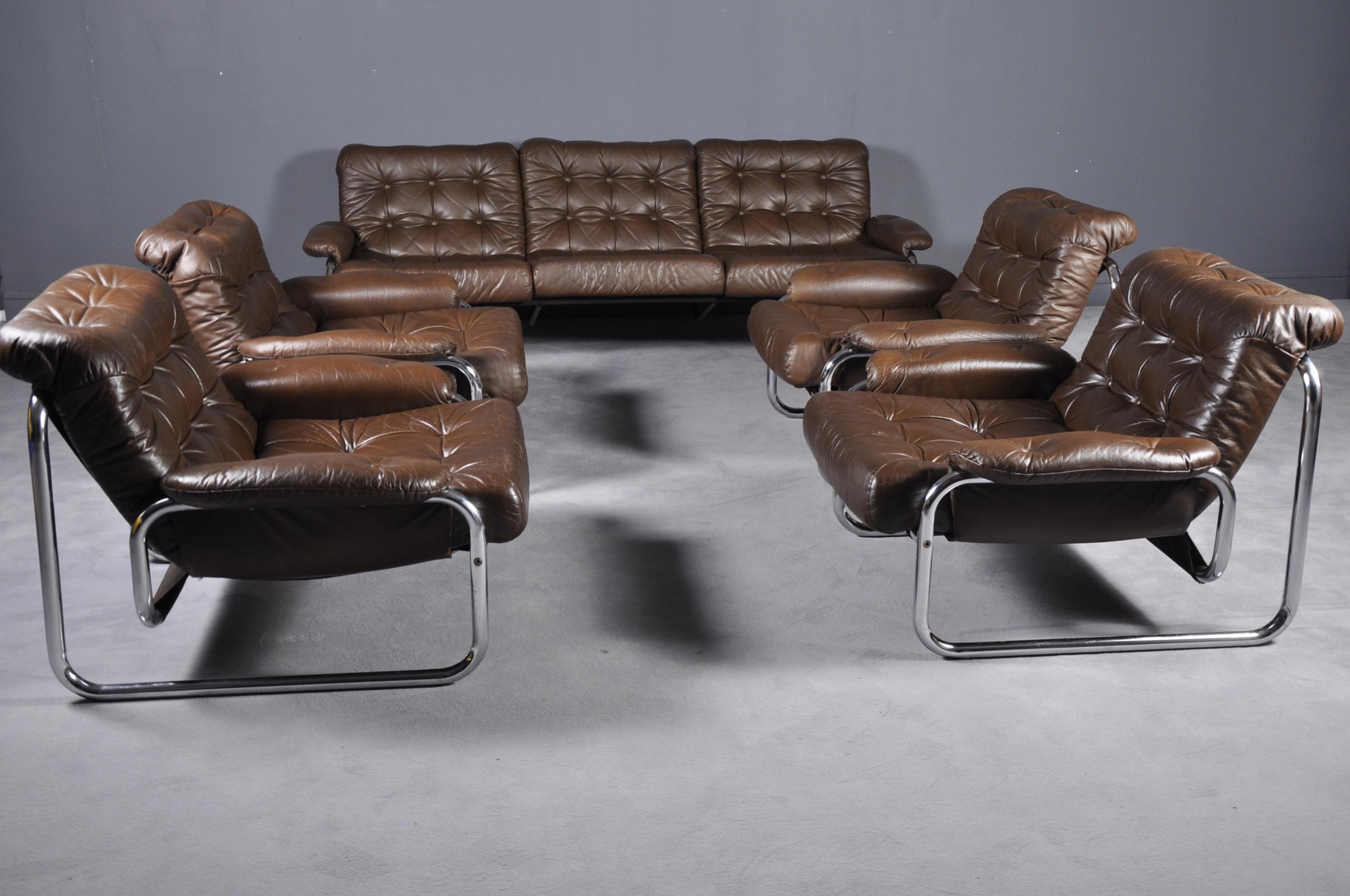 Leather Three-Seat Sofa by Johann Bertil Häggström for Ikea, Sweden, 1970s