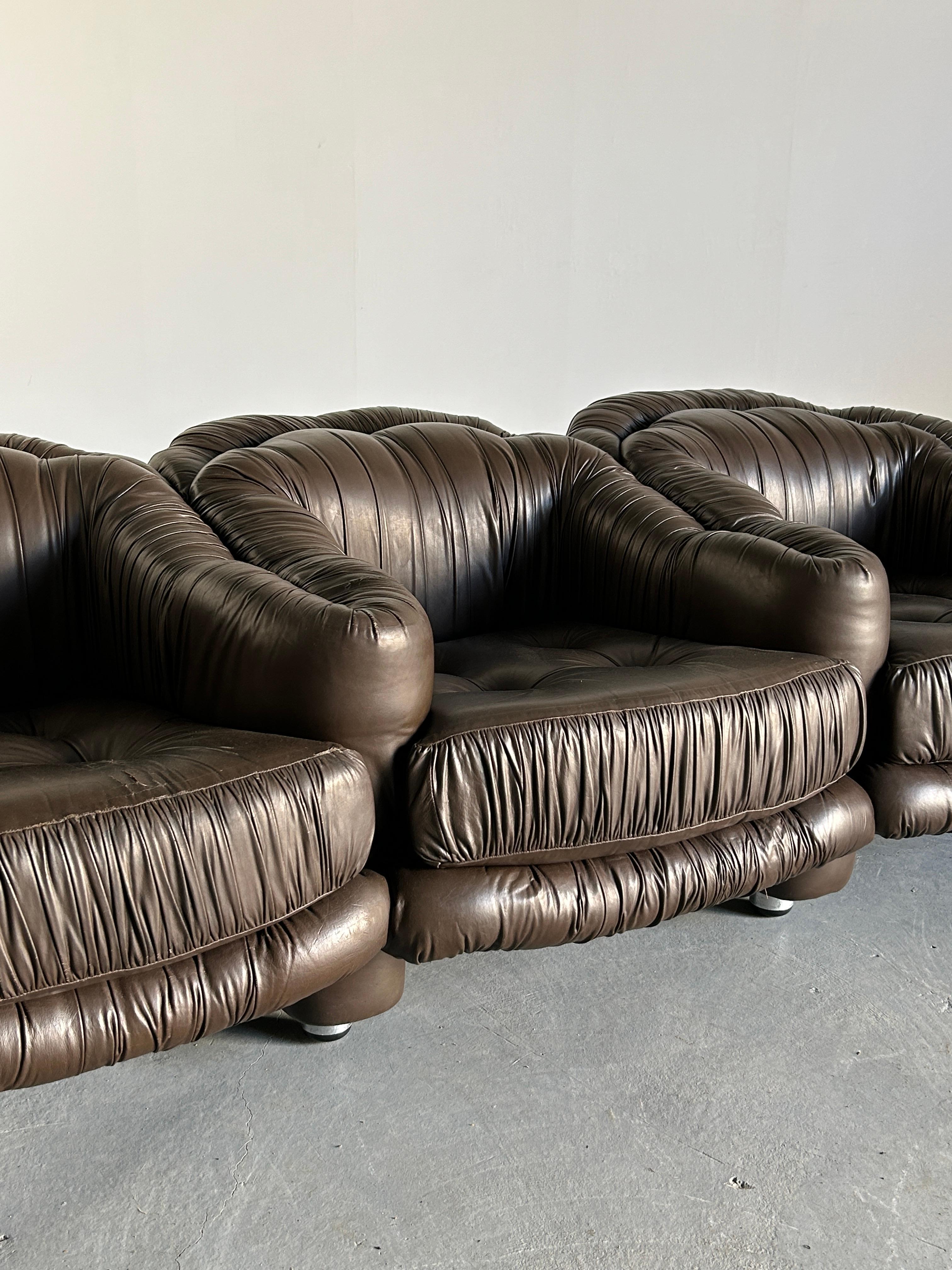Late 20th Century Three-Seater Sofa in Dark Brown Leather by Axel Di Pietrobon, 1970s Italy For Sale