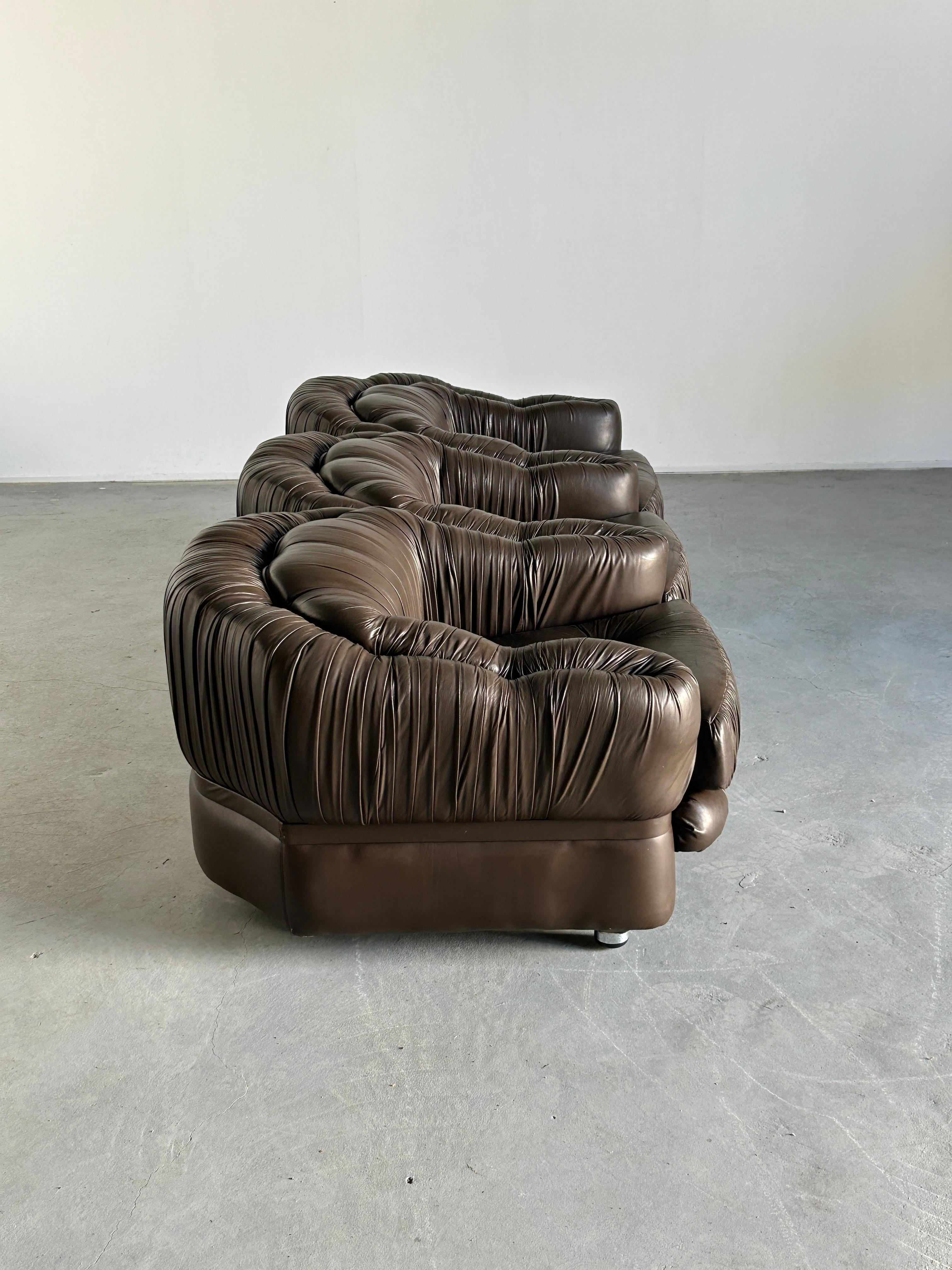 Metal Three-Seater Sofa in Dark Brown Leather by Axel Di Pietrobon, 1970s Italy For Sale