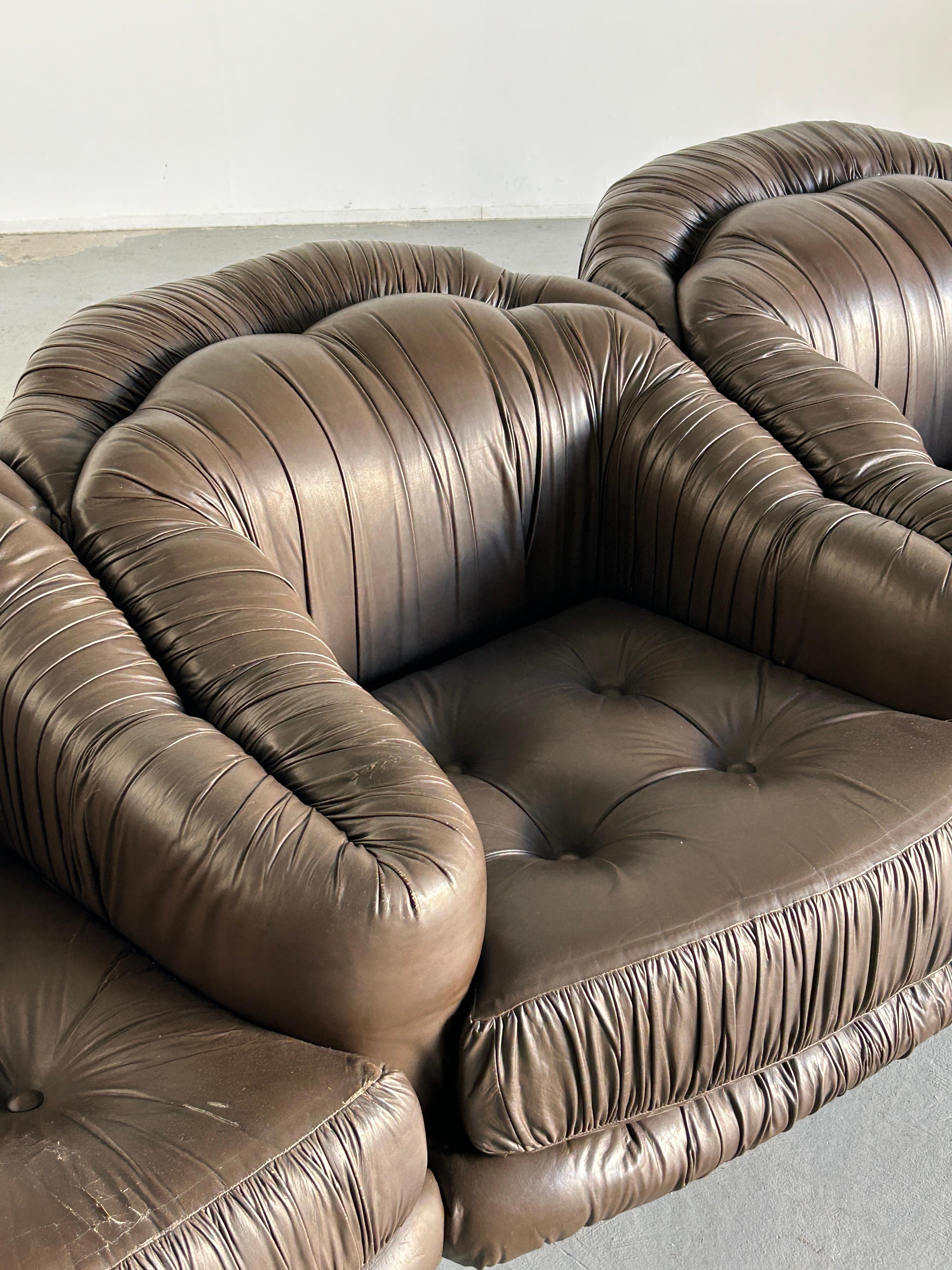 Three-Seater Sofa in Dark Brown Leather by Axel Di Pietrobon, 1970s Italy For Sale 2