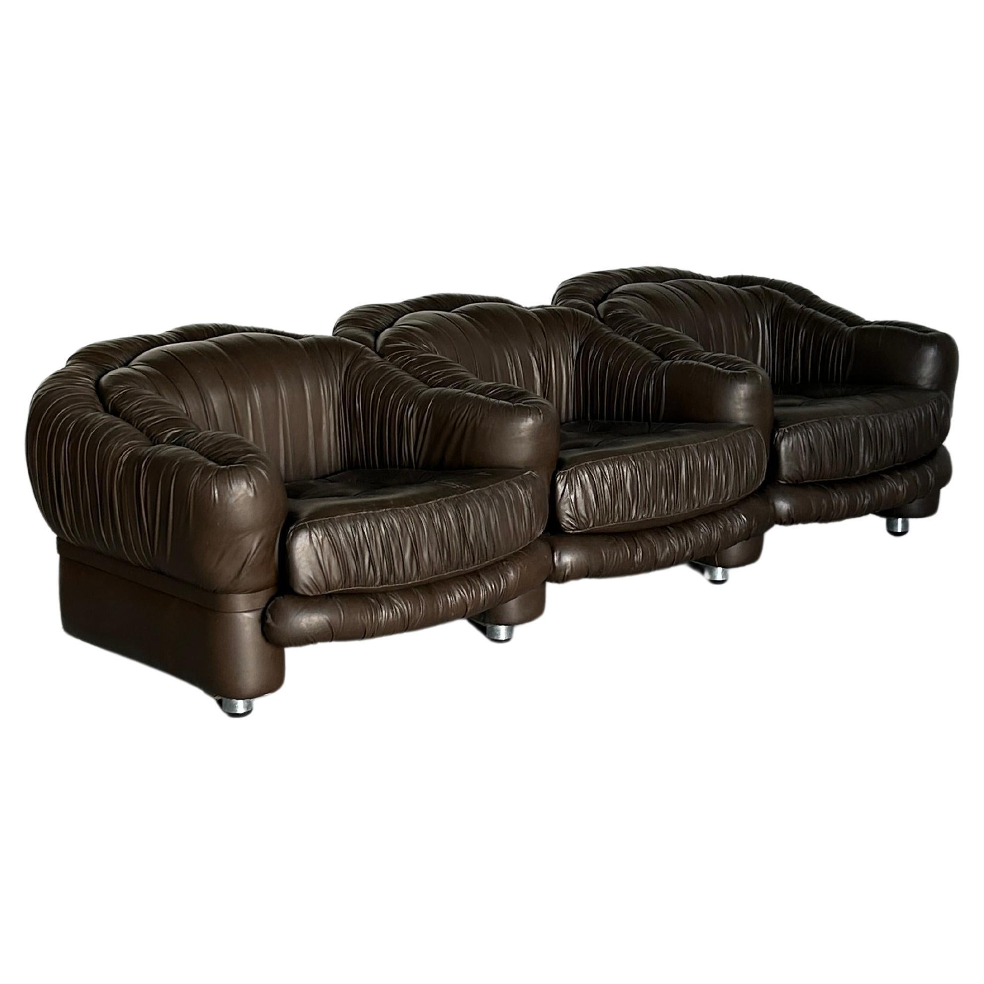 Three-Seater Sofa in Dark Brown Leather by Axel Di Pietrobon, 1970s Italy For Sale