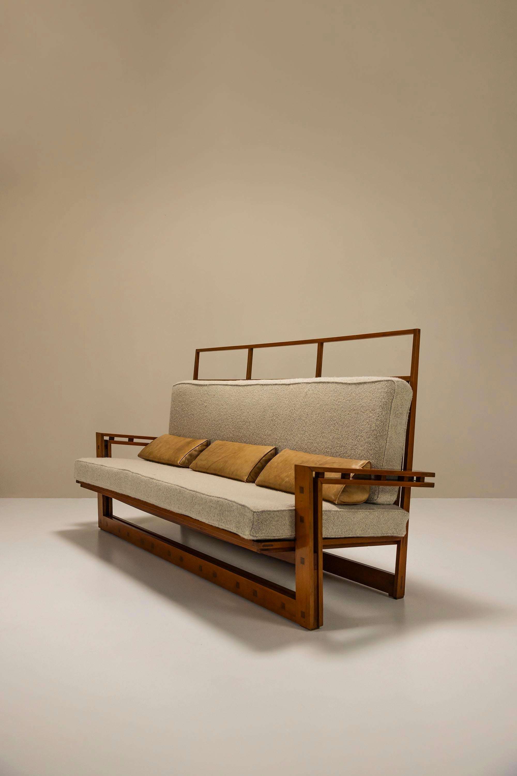 Italian Three Seater Sofa In Solid Ash And Mansonia Wood By Fausto Bontempi, Italy 1961 For Sale
