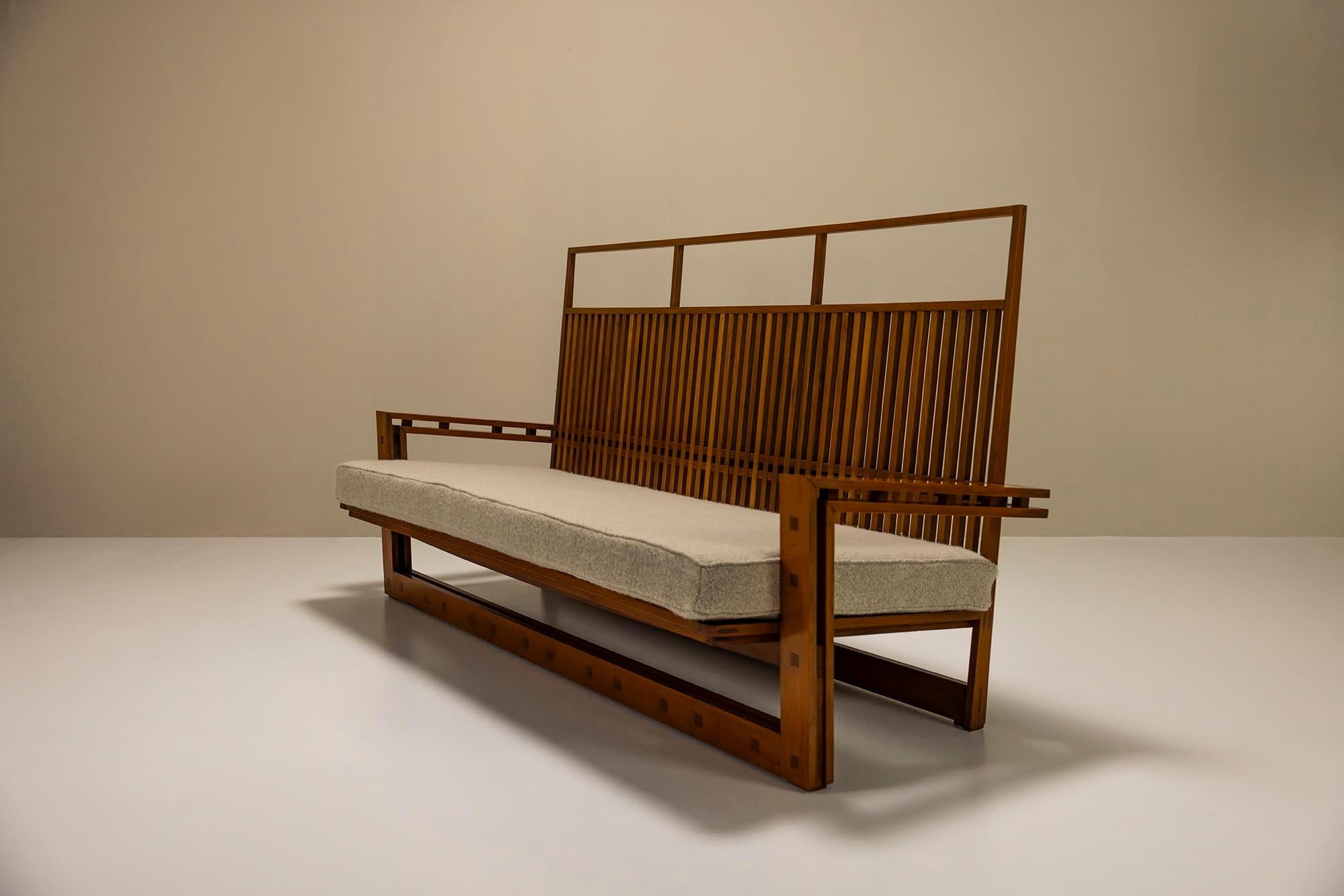 Mid-20th Century Three Seater Sofa In Solid Ash And Mansonia Wood By Fausto Bontempi, Italy 1961 For Sale