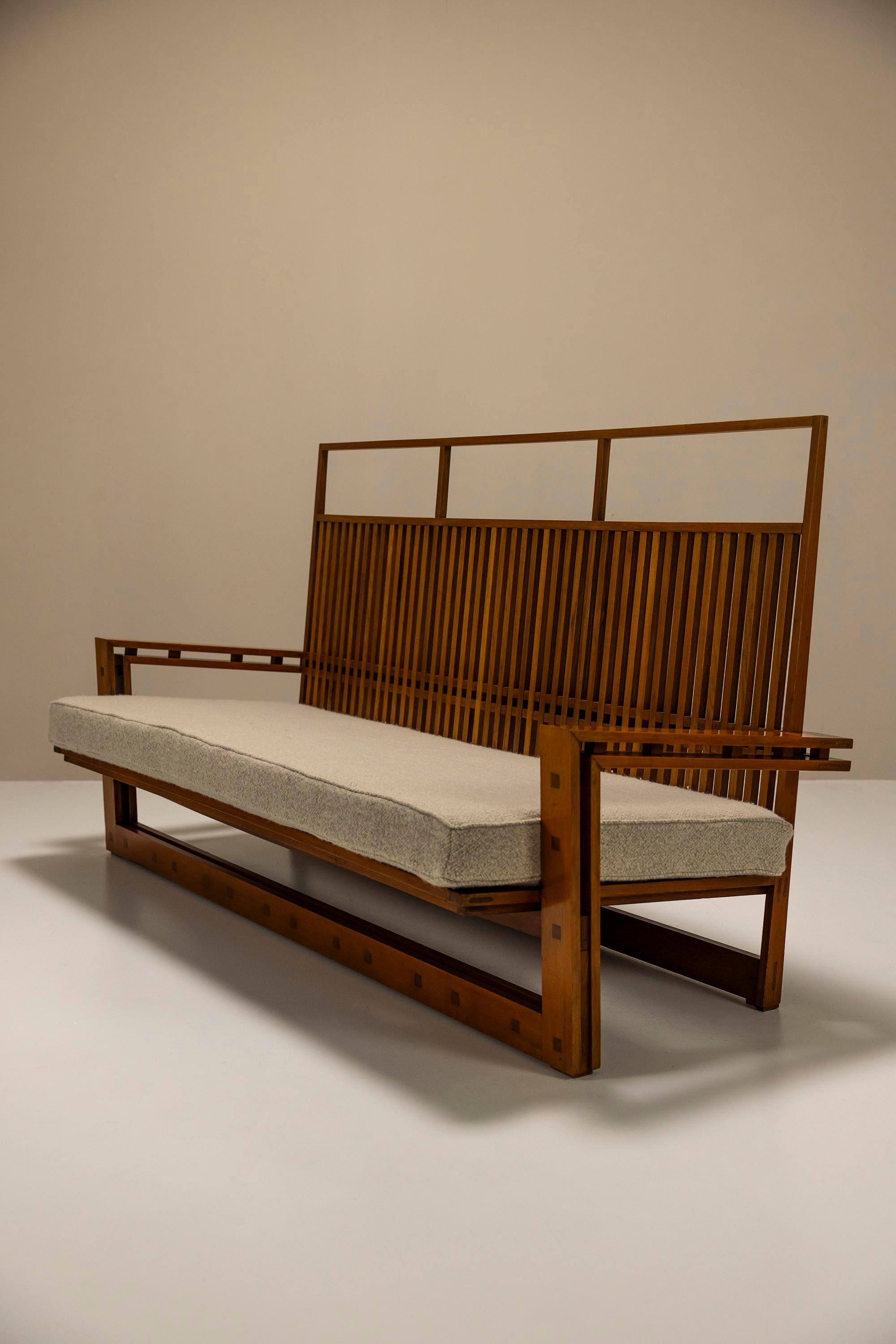Fabric Three Seater Sofa In Solid Ash And Mansonia Wood By Fausto Bontempi, Italy 1961 For Sale
