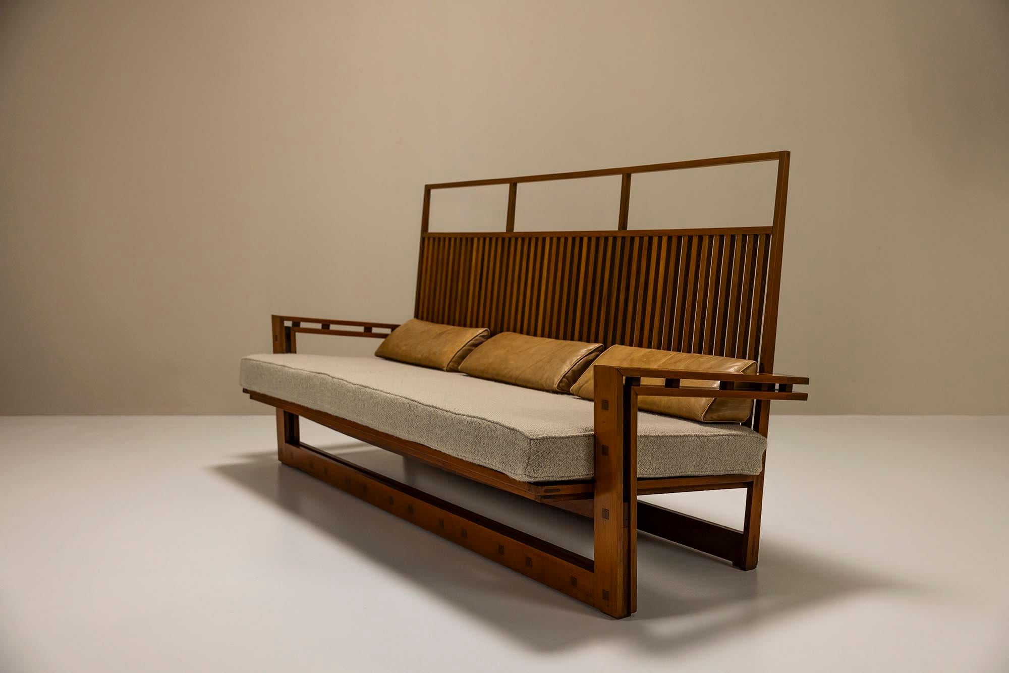Three Seater Sofa In Solid Ash And Mansonia Wood By Fausto Bontempi, Italy 1961 For Sale 1