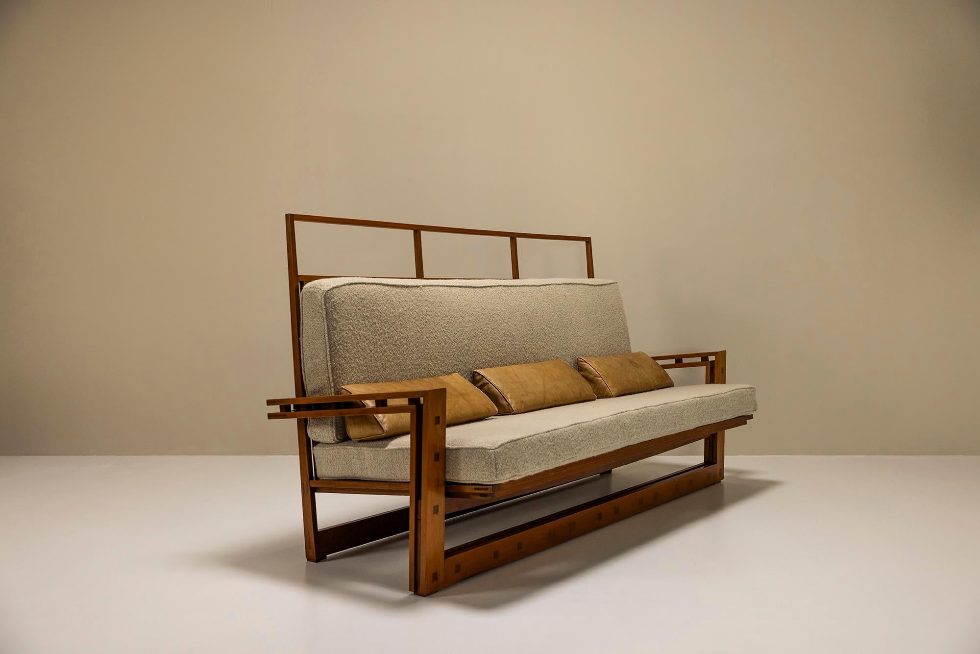 Three Seater Sofa In Solid Ash And Mansonia Wood By Fausto Bontempi, Italy 1961